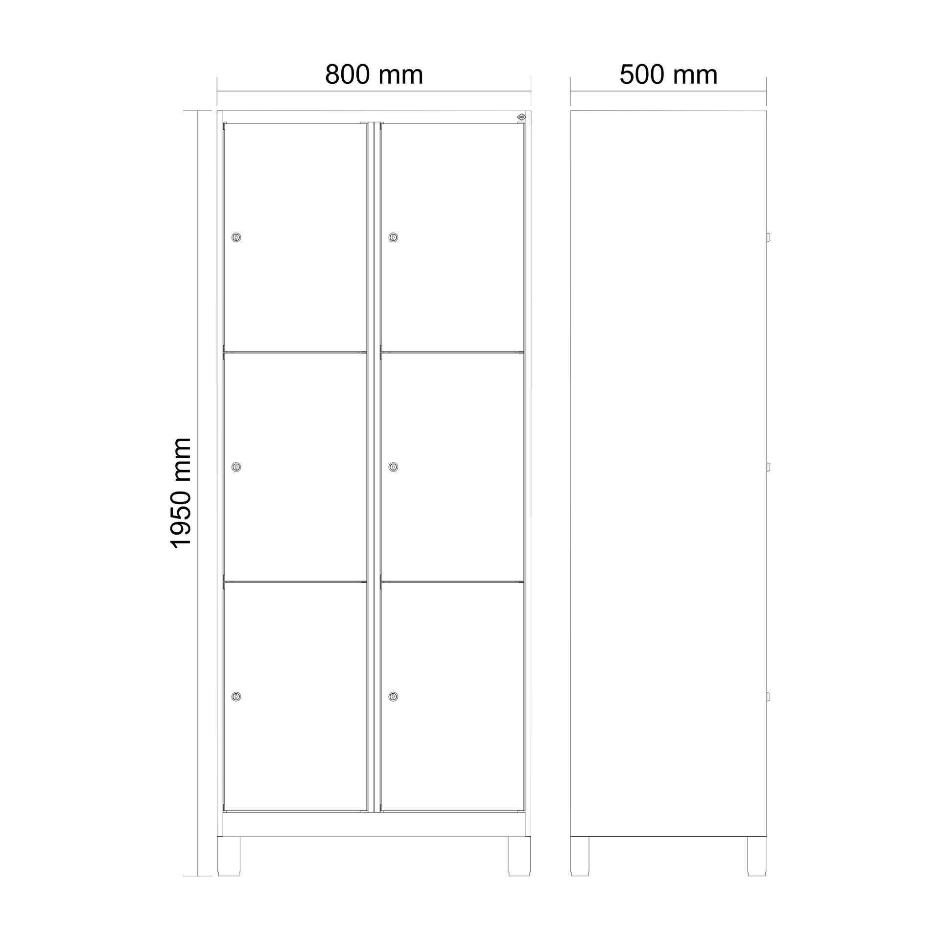 C+P Schlie�fachschrank Evolo PLUS, F��e, 6 F�cher, 1950x800x500mm