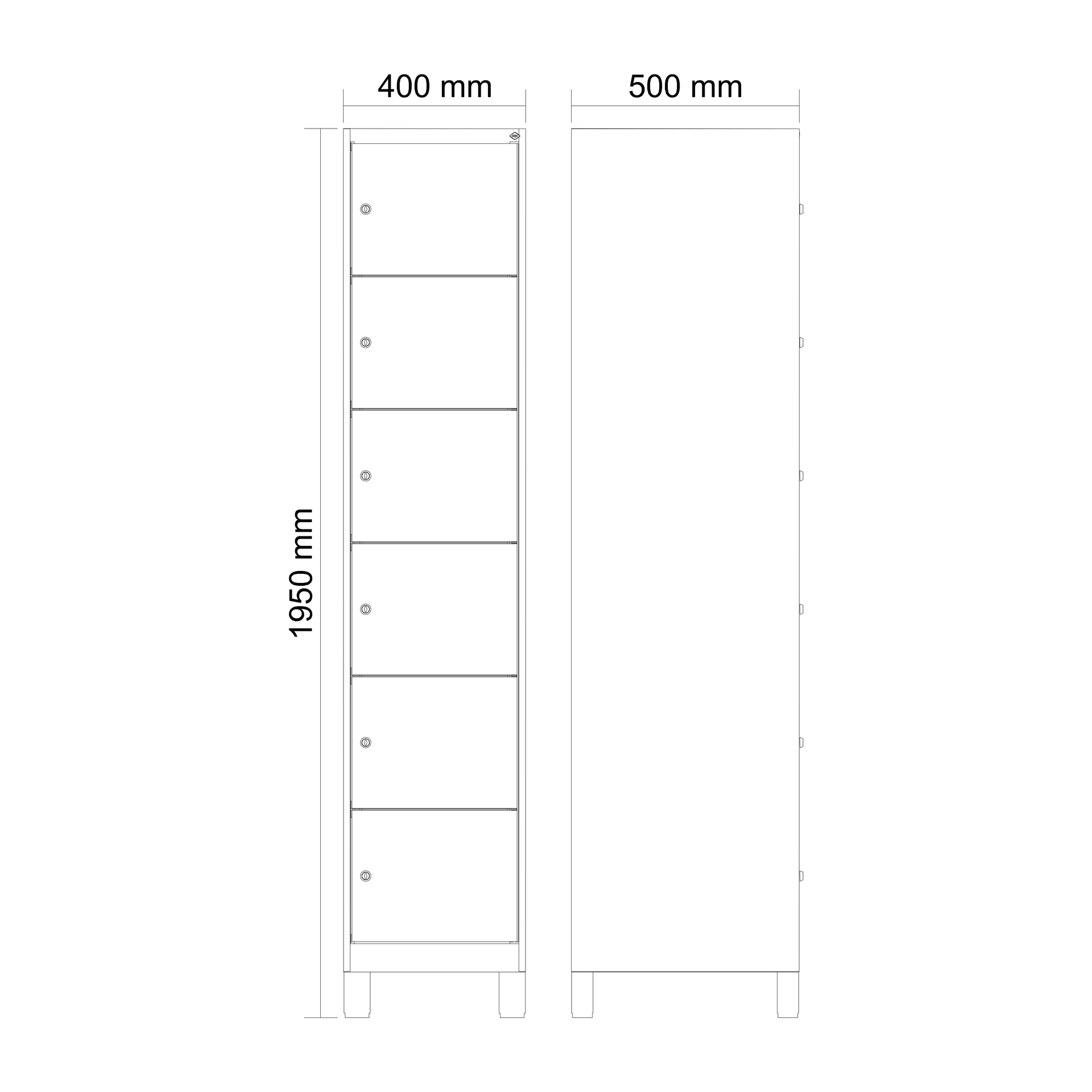 C+P Schlie�fachschrank Evolo PLUS, F��e, 6 F�cher, 1950x400x500mm