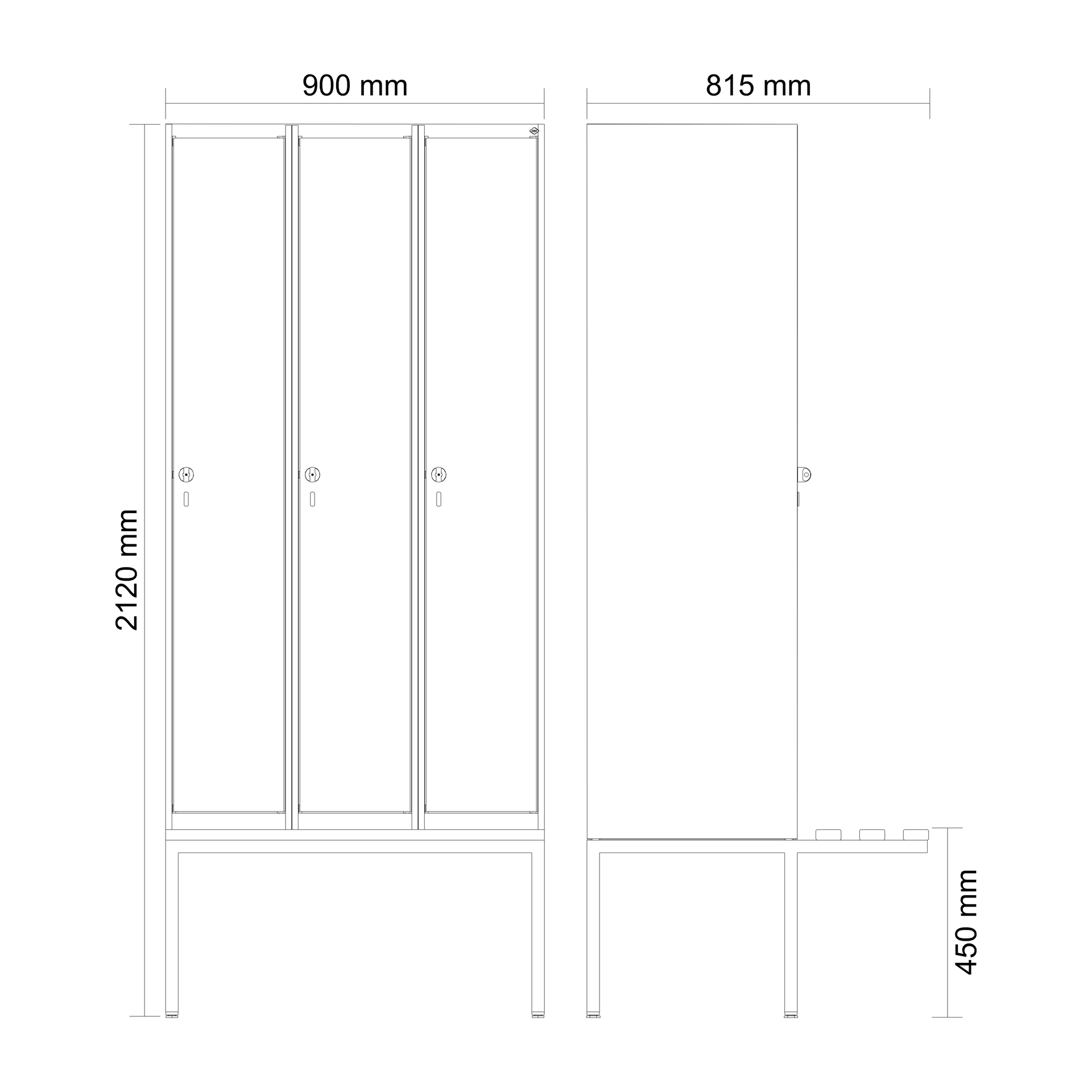 C+P Spind Evolo PLUS, Bank, 3 Abteile, 2120x900x815mm