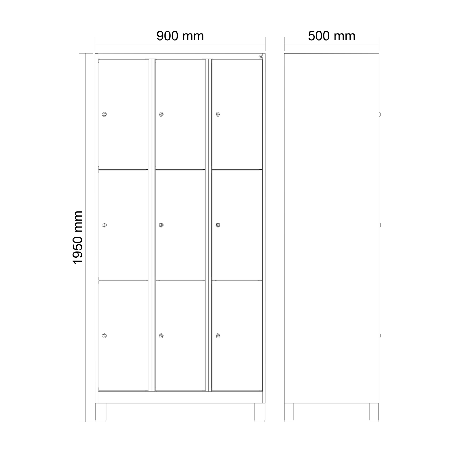 C+P Schlie�fachschrank Evolo PLUS, F��e, 9 F�cher, 1950x900x500mm
