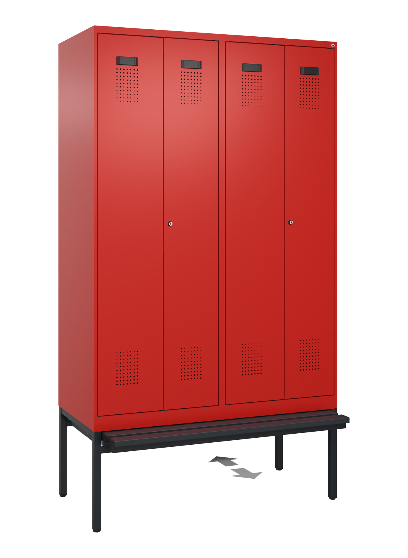 C+P PSA Schwarz-Weiß-Spind Evolo PLUS, Bank, 4 Abteile, 2120x1200x815mm