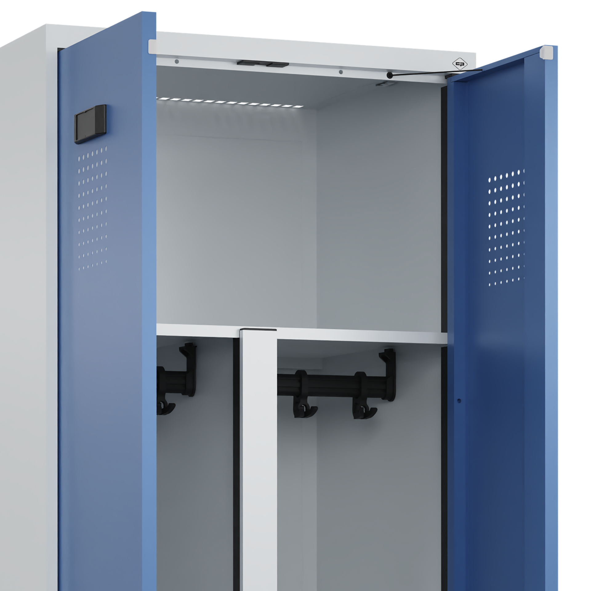 C+P PSA Schwarz-Weiß-Spind Evolo PLUS, Bank, 2 Abteile, 2120x800x815mm
