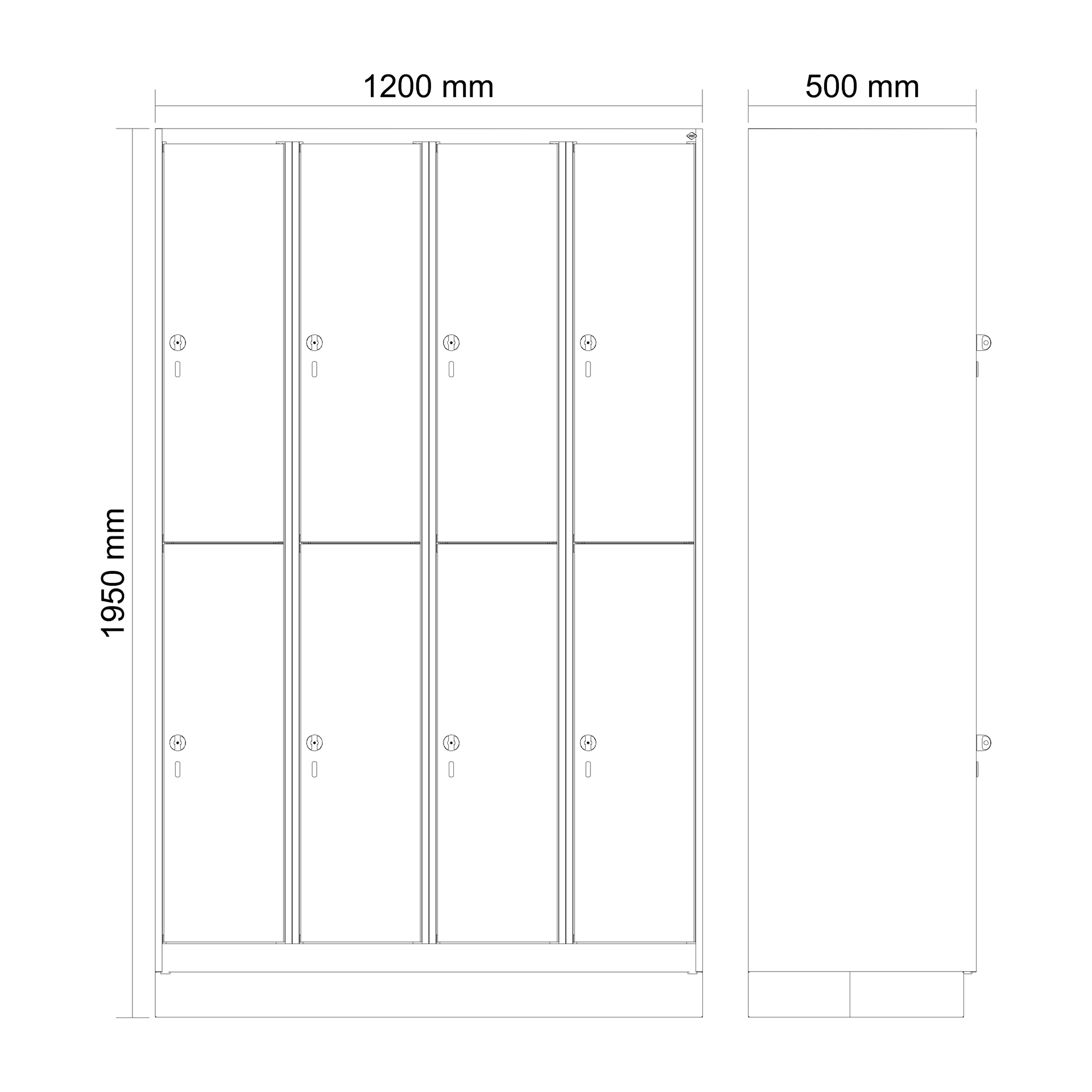 C+P Doppelst�ckiger Spind Evolo PLUS, 8 F�cher, 1950x1200x500mm