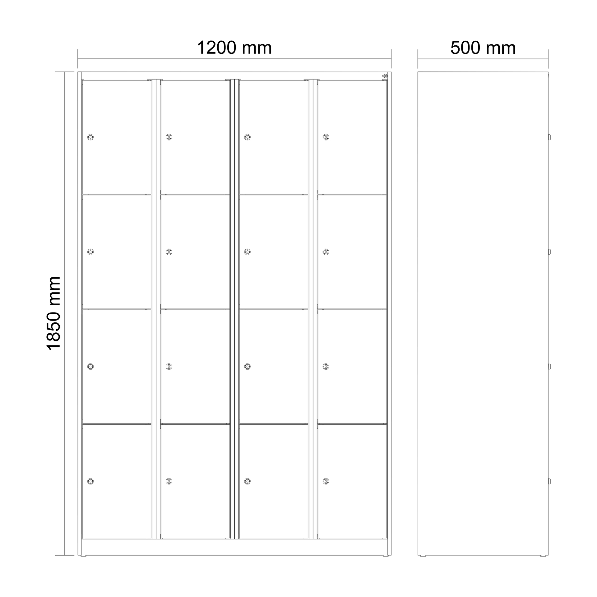C+P Schlie�fachschrank Evolo PLUS, 16 F�cher, 1850x1200x500mm