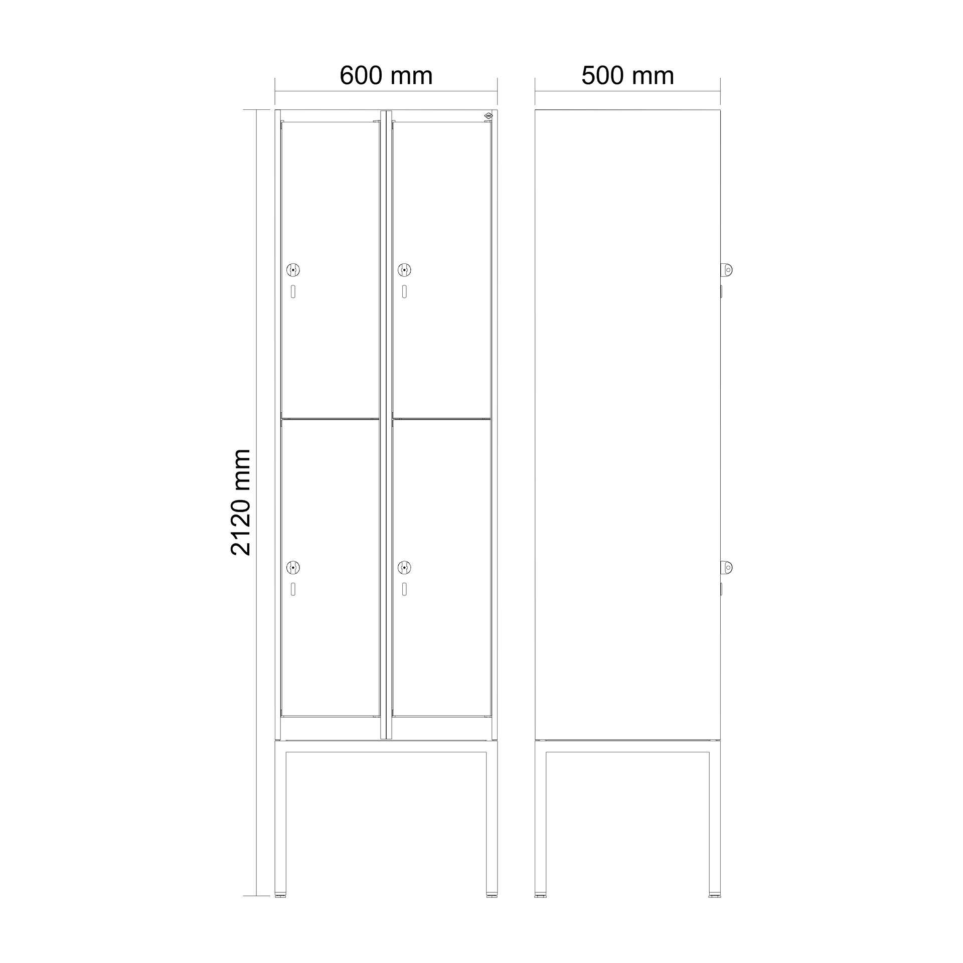C+P Doppelst�ckiger Spind Evolo PLUS, 4 F�cher, 2120x600x500mm