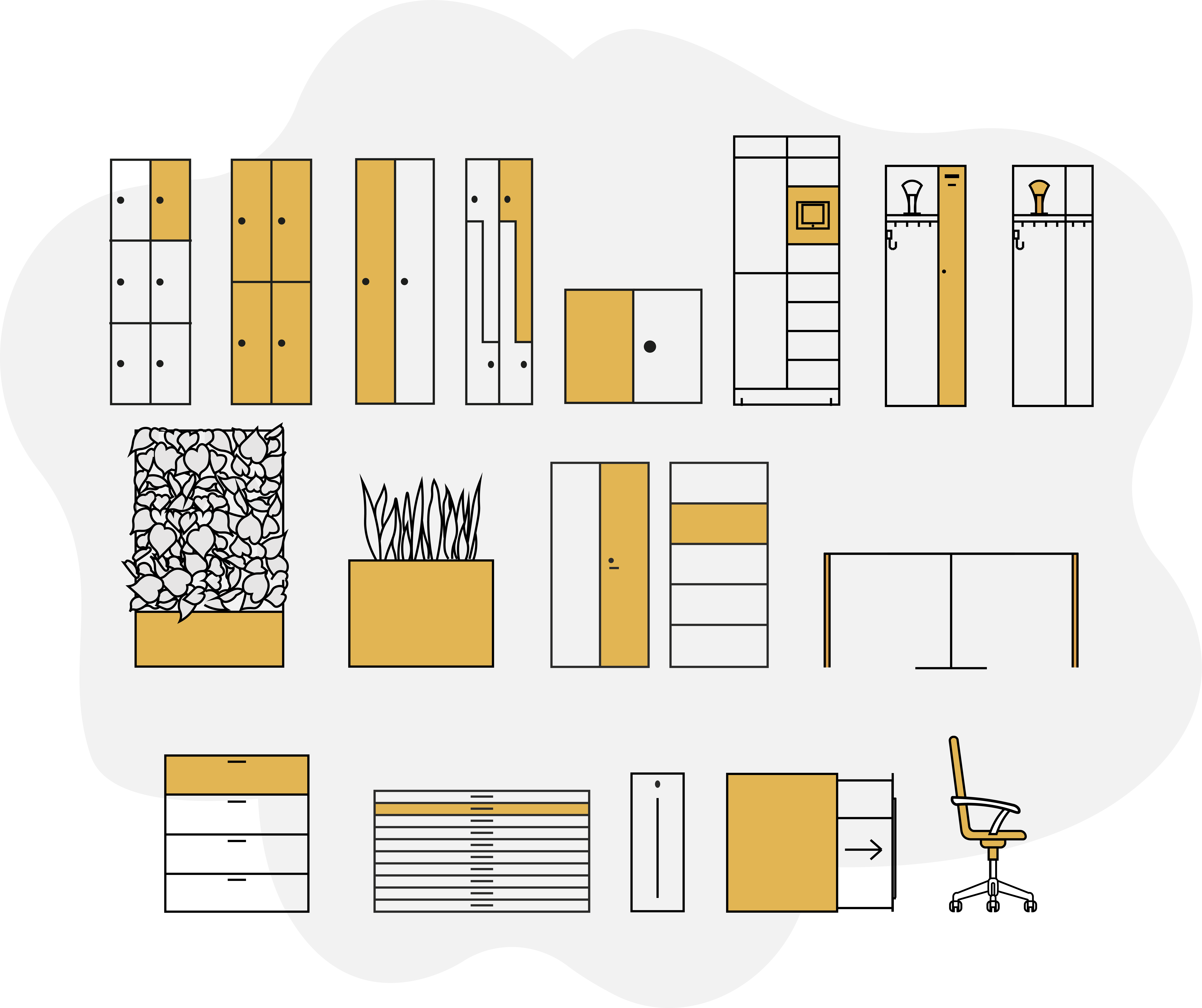 Stahlschränke und Möbel im Scribble-Design 