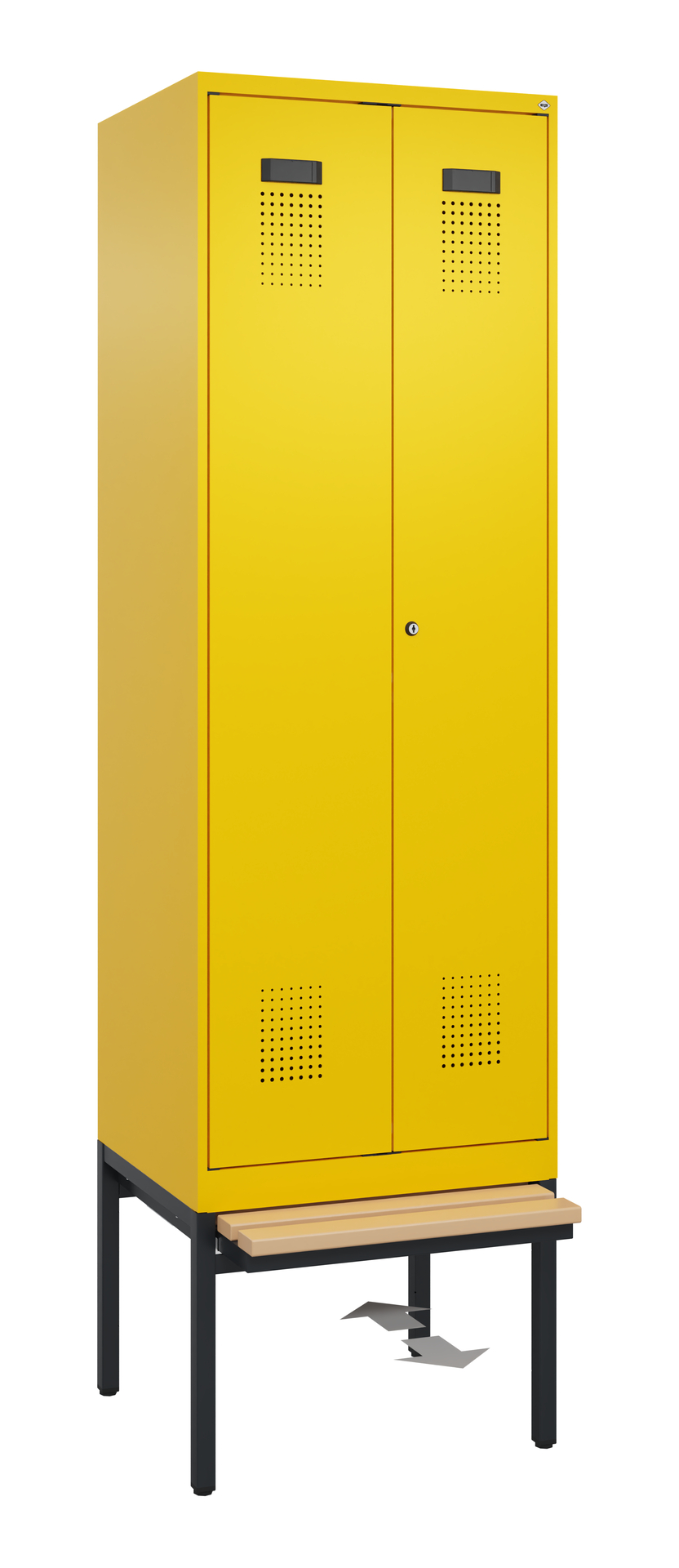 C+P PSA Schwarz-Weiß-Spind Evolo PLUS, Bank, 2 Abteile, 2120x600x815mm