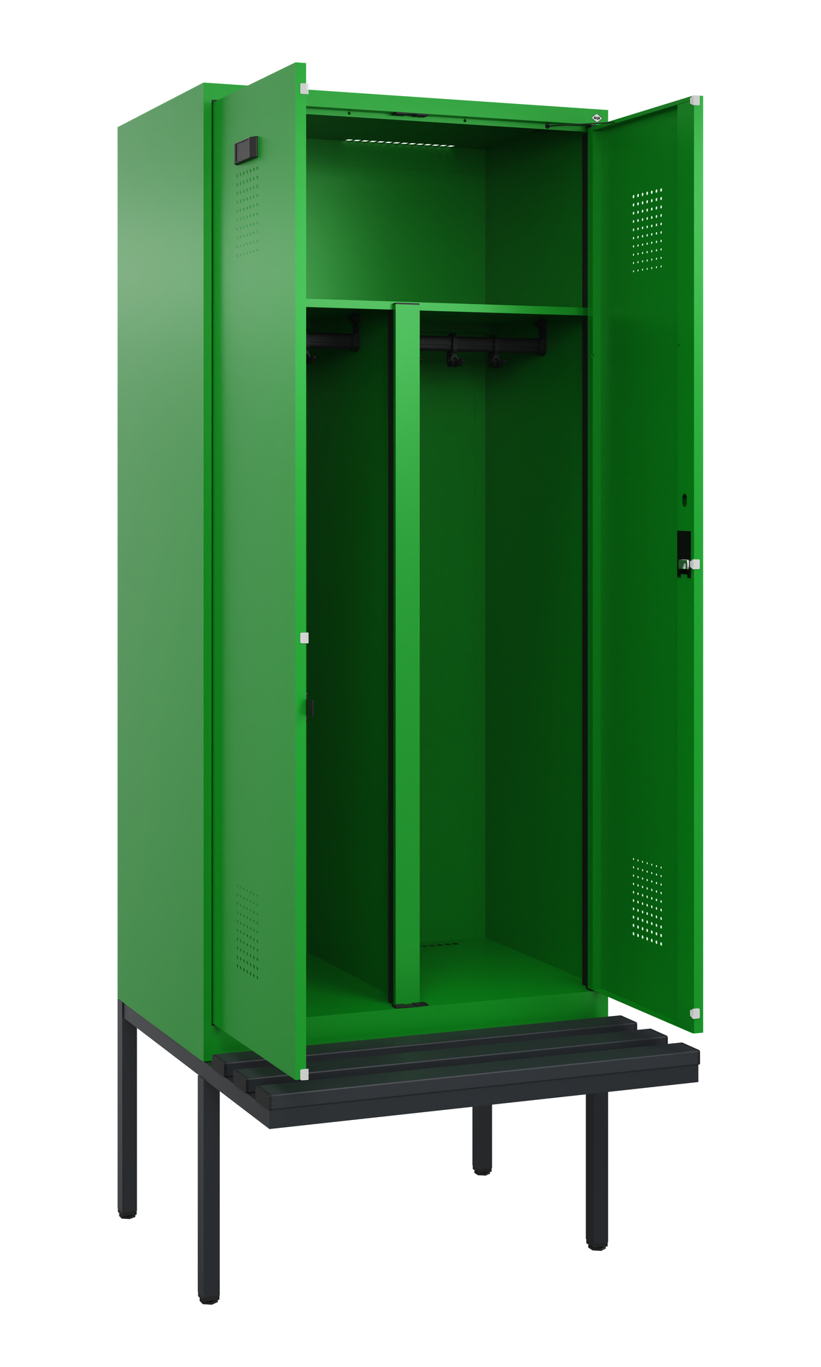C+P PSA Schwarz-Weiß-Spind Evolo PLUS, Bank, 2 Abteile, 2120x800x815mm