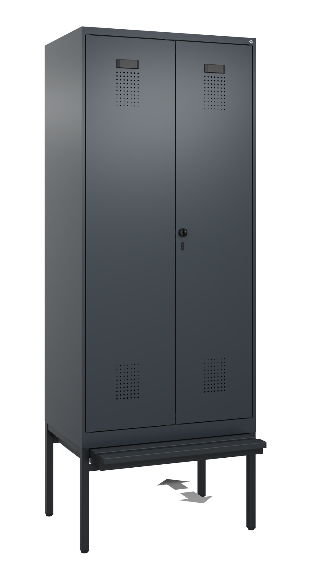 C+P PSA Schwarz-Weiß-Spind Evolo PLUS, Bank, 2 Abteile, 2120x800x815mm