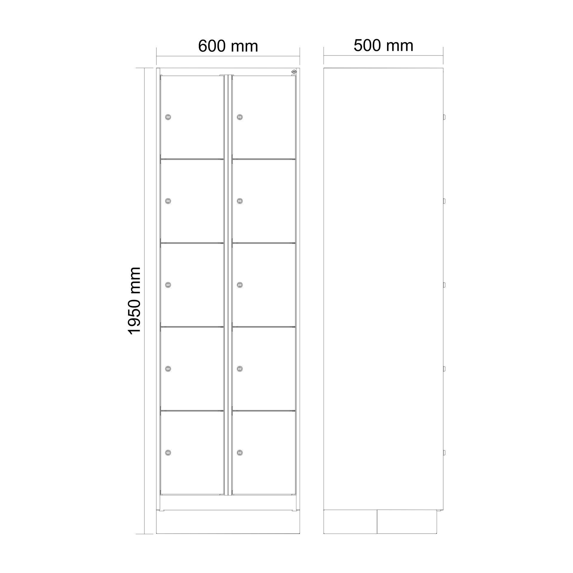 C+P Schlie�fachschrank Evolo PLUS, Sockel, 10 F�cher, 1950x600x500mm