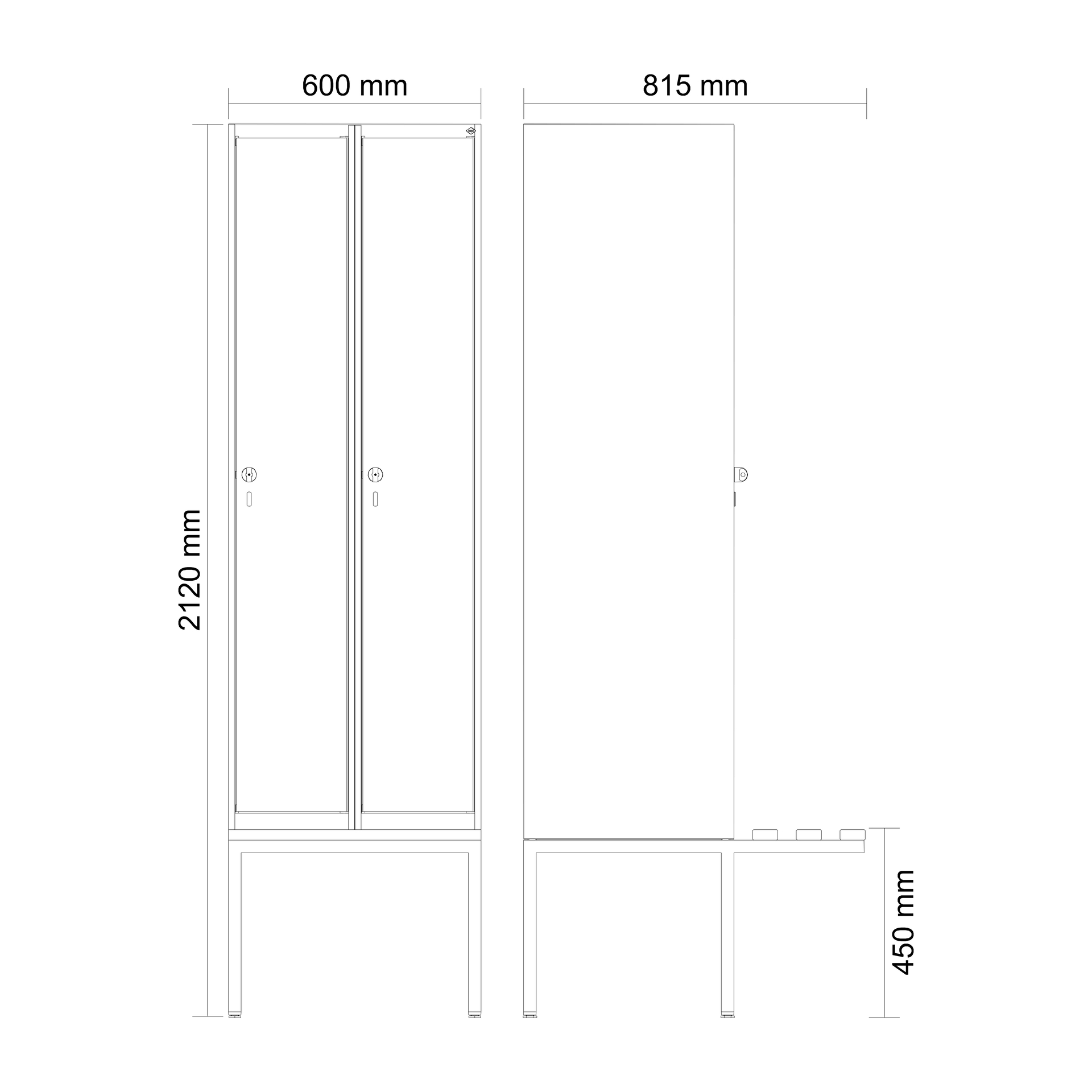C+P Spind Evolo PLUS, Bank, 2 Abteil, 2120x600x815mm