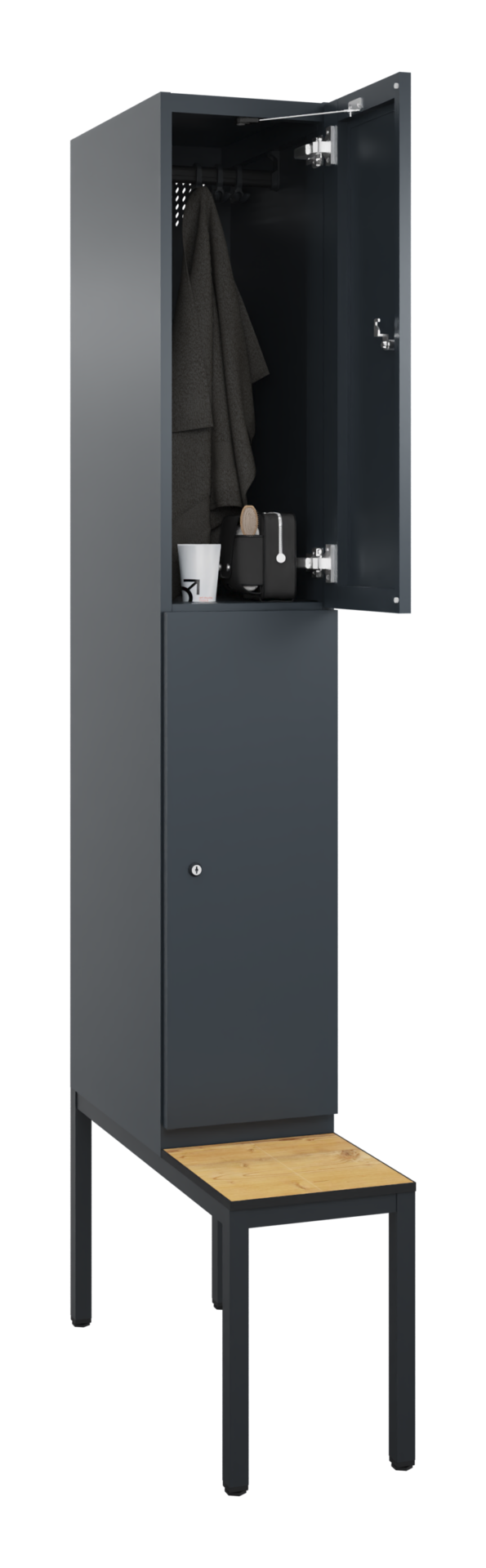 C+P Doppelstöckiger Spind, Cambio, 2 Fach, Bank, 2120x300x815mm, 9016/VK427