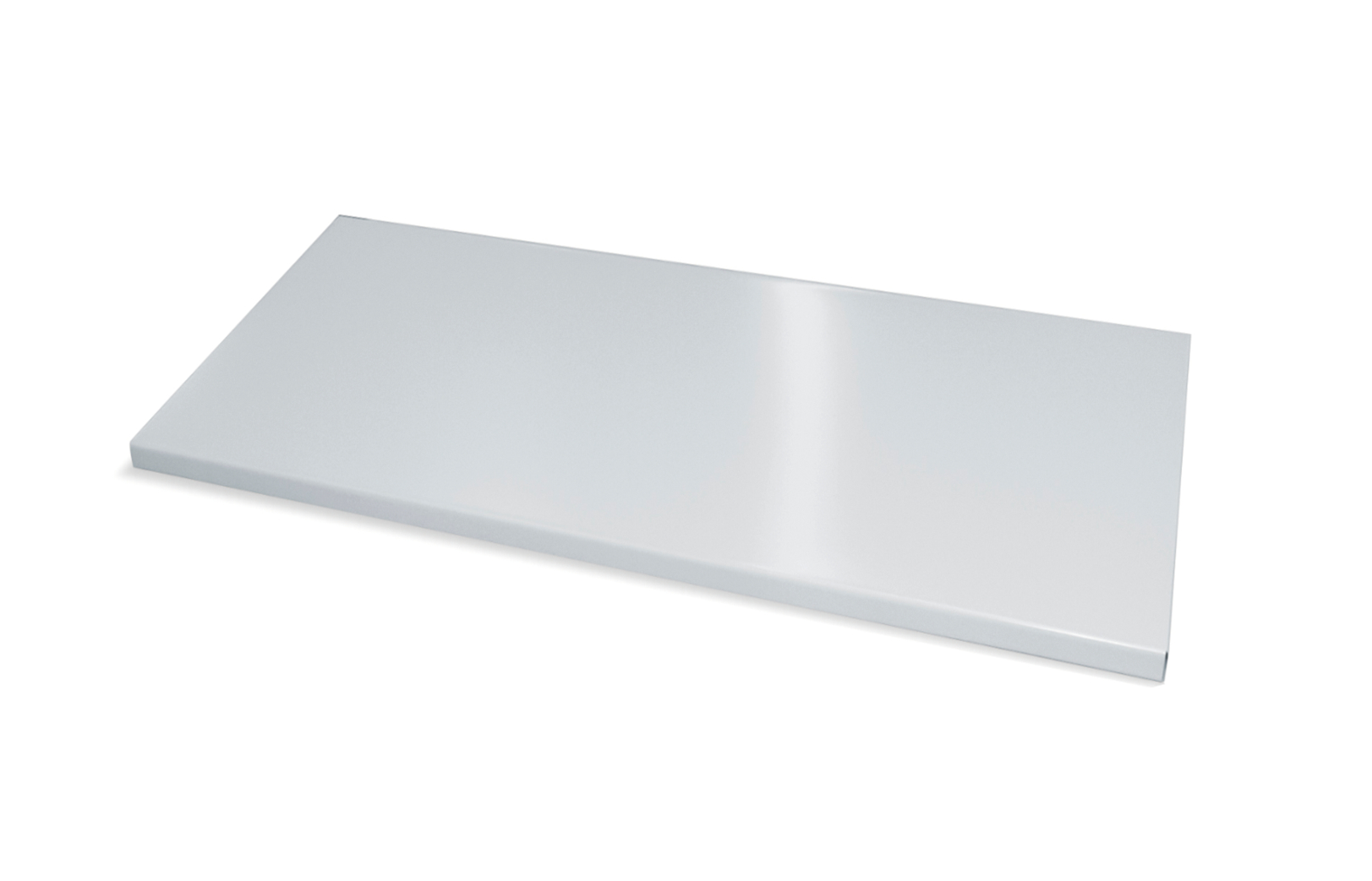 Metallregalbrett, auf weißem Hintergrund liegend.