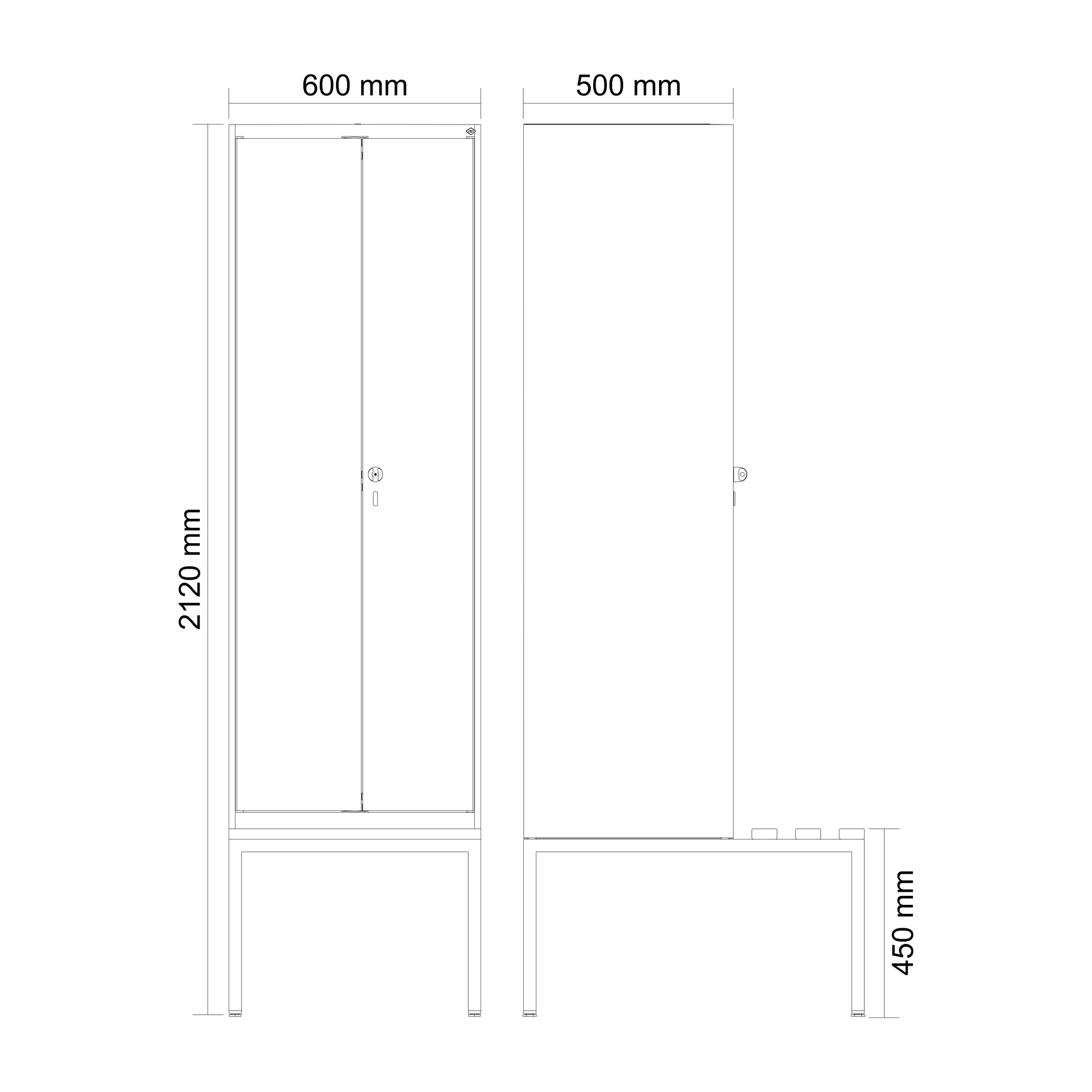 C+P Schwarz-Wei�-Spind Evolo PLUS, Bank, 2 Abteile, 2120x600x815mm