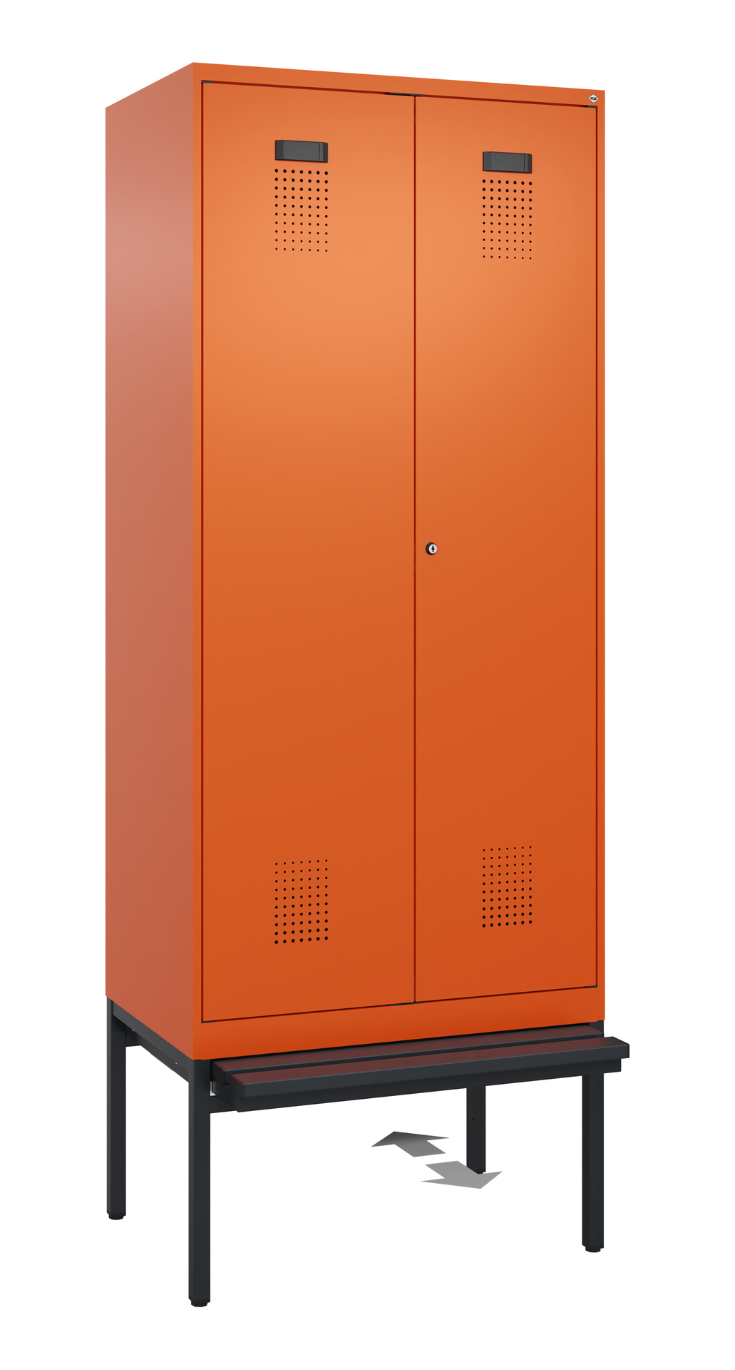 C+P PSA Schwarz-Weiß-Spind Evolo PLUS, Bank, 2 Abteile, 2120x800x815mm