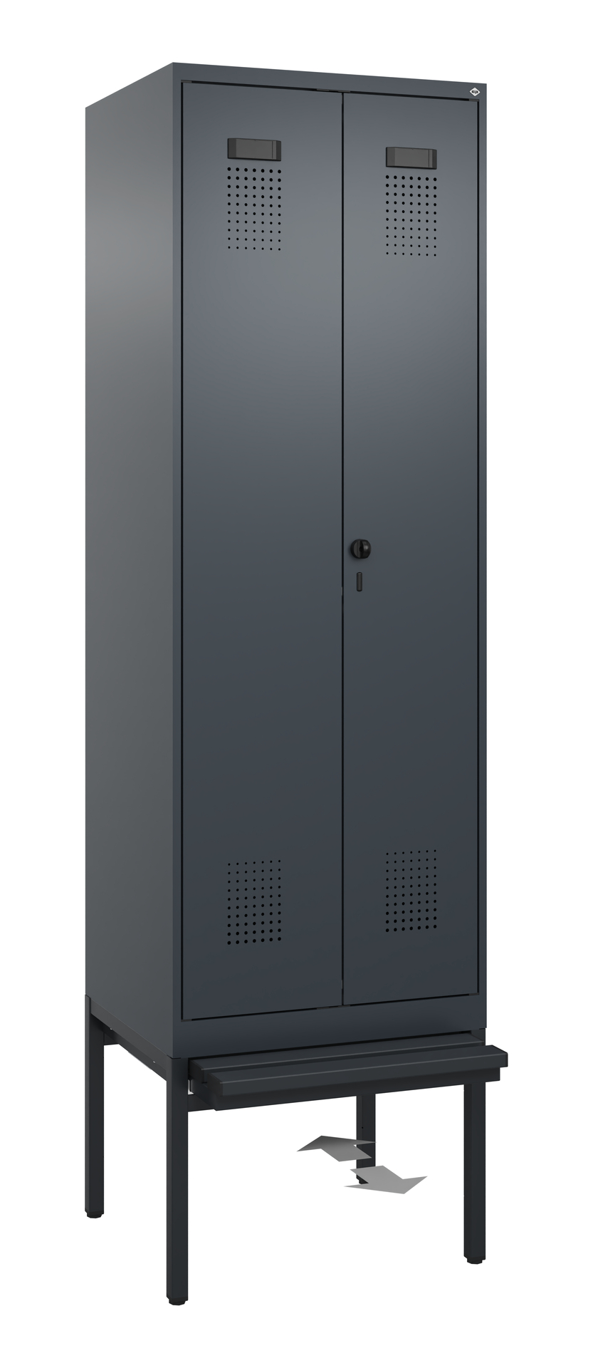 C+P Schwarz-Weiß-Spind Evolo PLUS, Bank, 2 Abteile, 2120x600x815mm