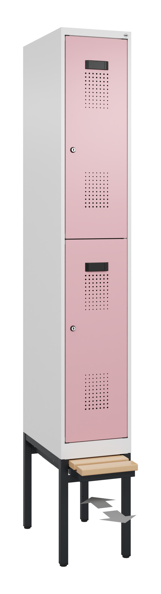 C+P Doppelstöckiger Spind Evolo PLUS, 2 Fächer, 2120x300x815mm