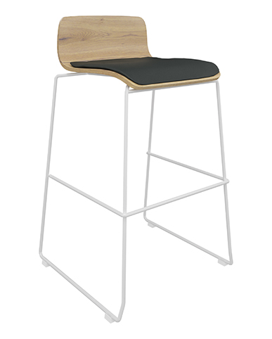C+P Stackable oak bar stool with seat cushion, series Basis