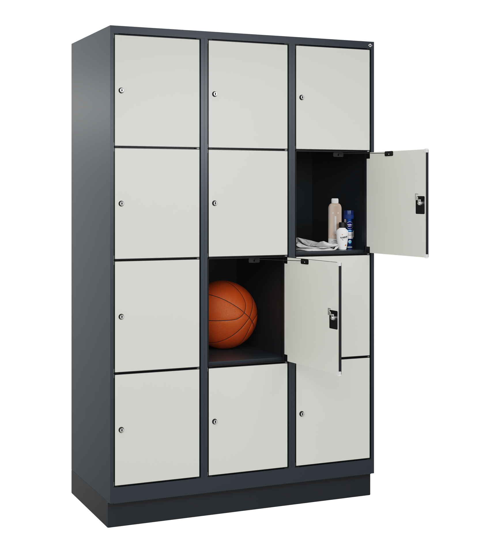 C+P Schlie�fachschrank Evolo PLUS, Sockel, 12 F�cher, 1950x1200x500mm