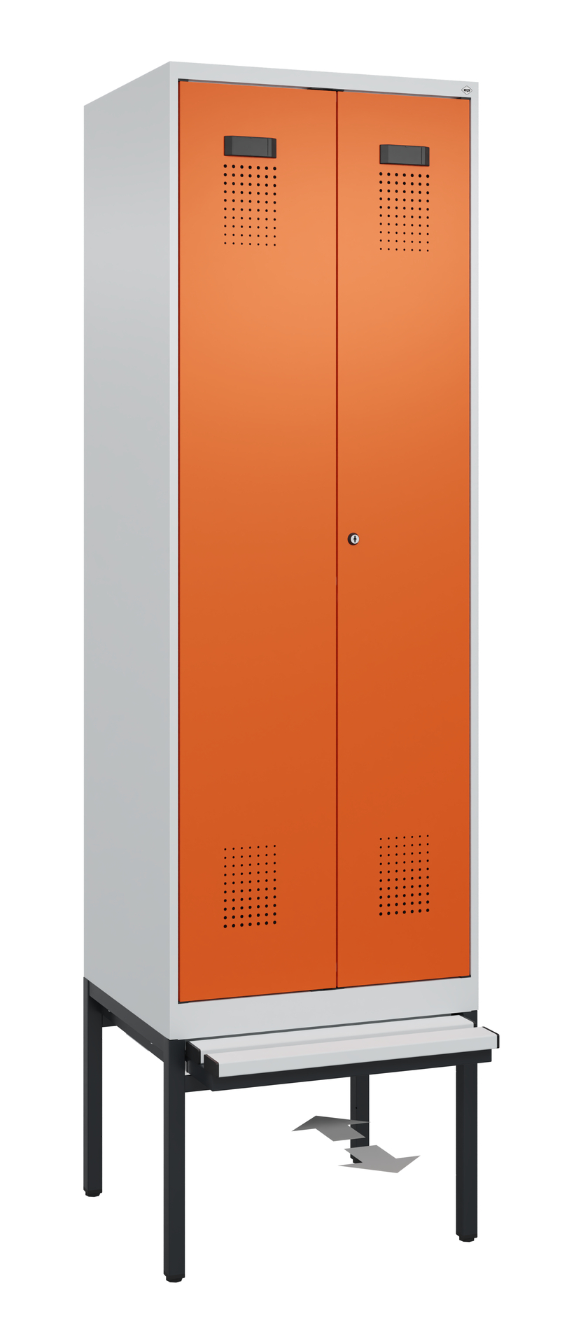 C+P Schwarz-Weiß-Spind Evolo PLUS, Bank, 2 Abteile, 2120x600x815mm