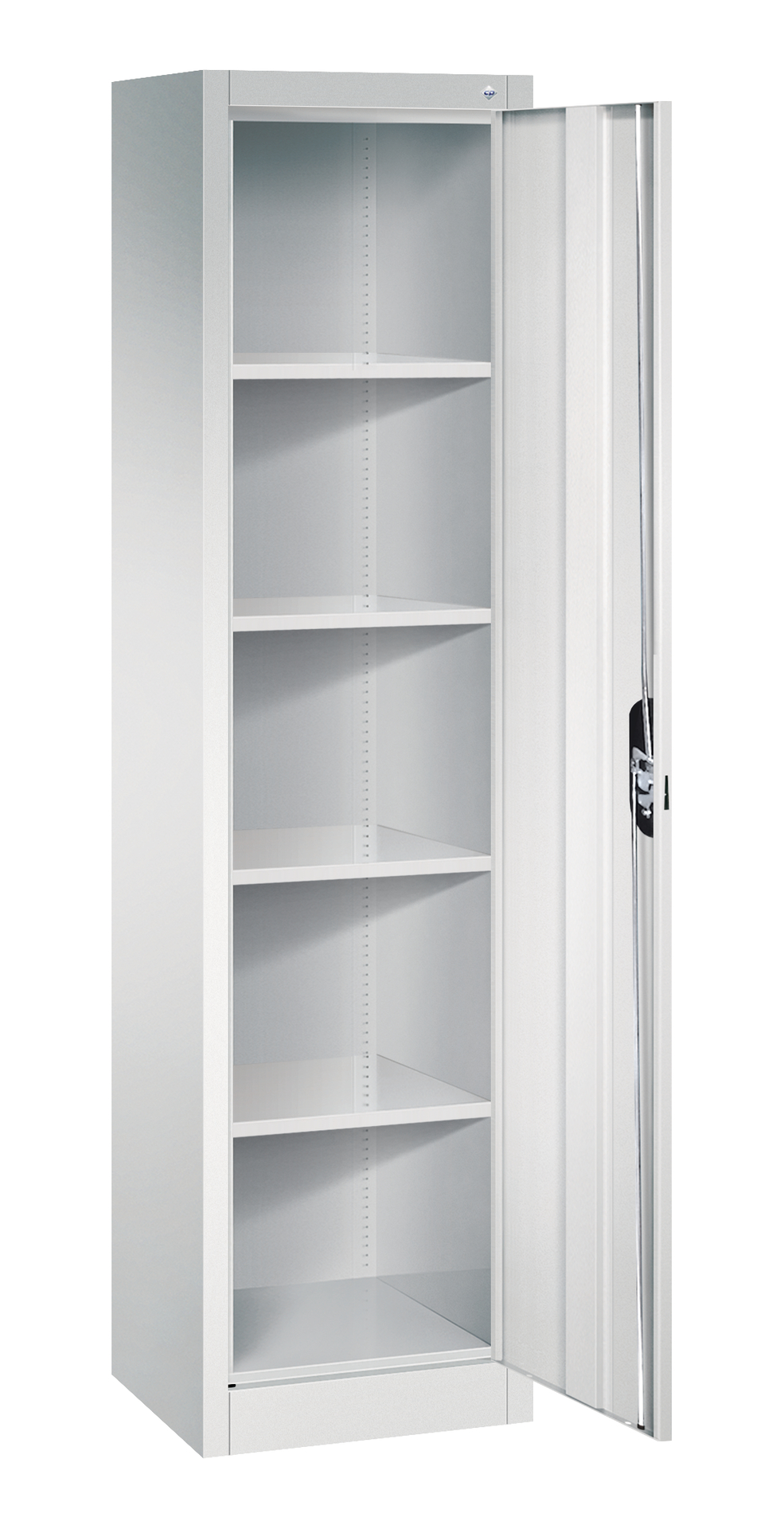 Weißer offener Metallschrank.