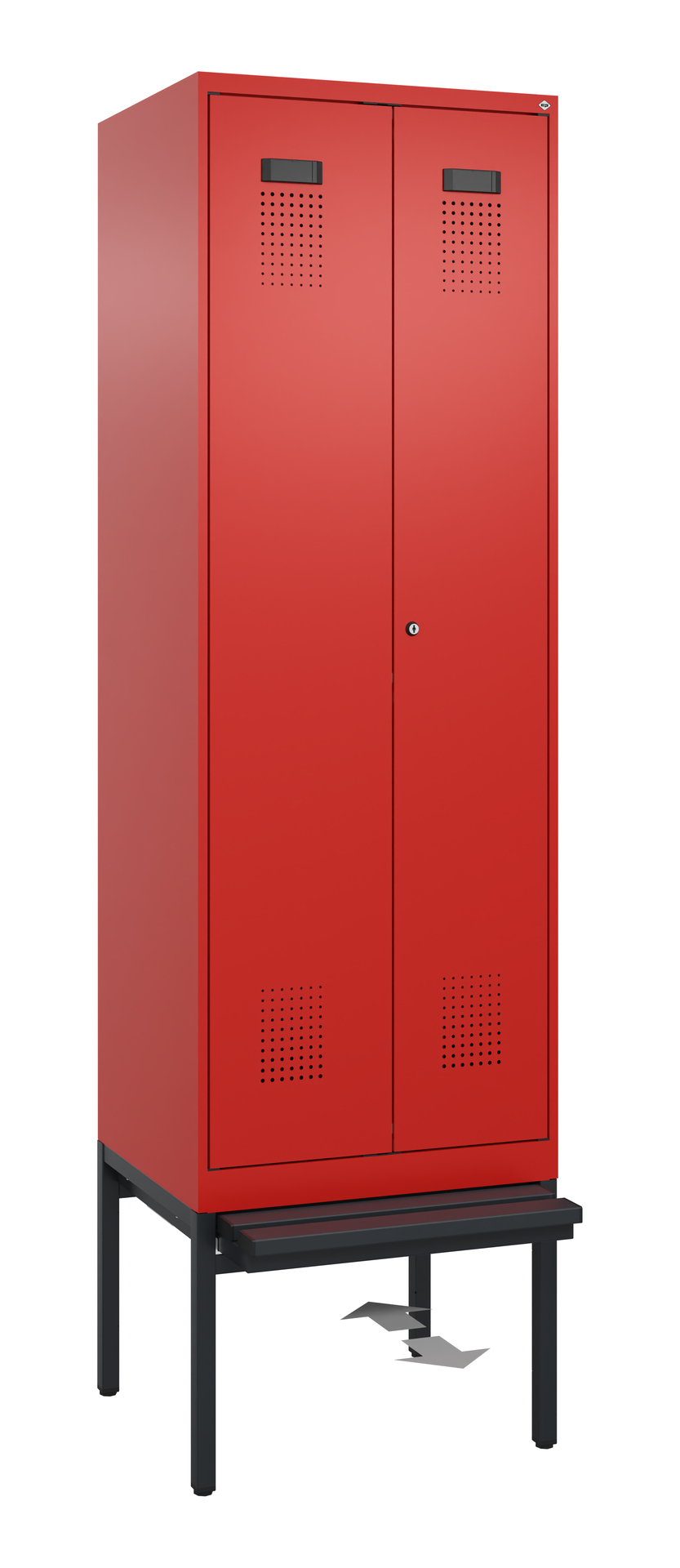 C+P PSA Schwarz-Weiß-Spind Evolo PLUS, Bank, 2 Abteile, 2120x600x815mm