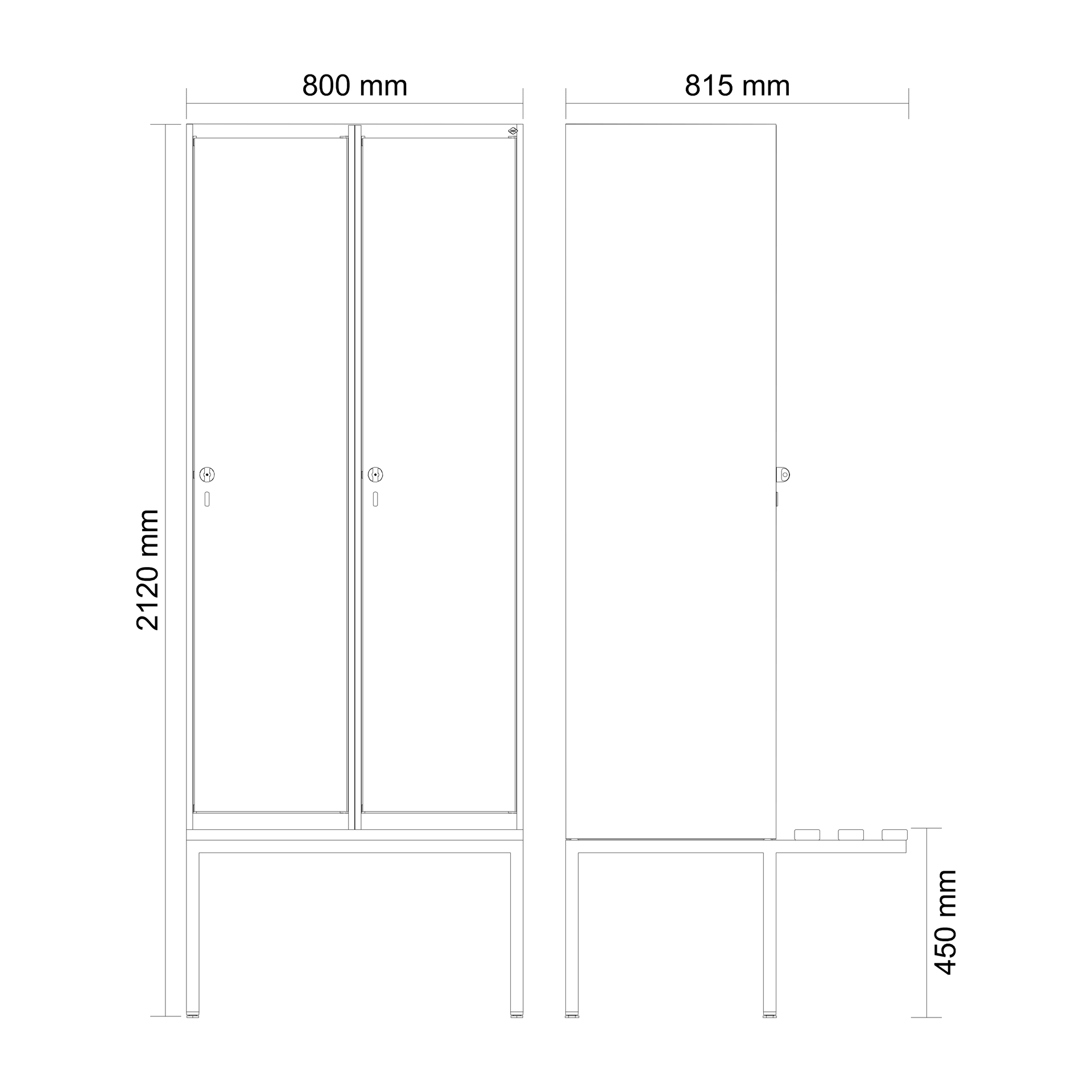 C+P Spind Evolo PLUS, Bank, 2 Abteile, 2120x800x815mm