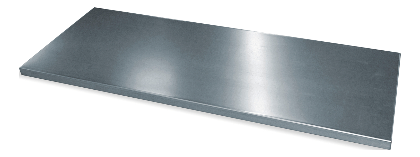 Metallplatte liegt flach auf weißem Hintergrund.