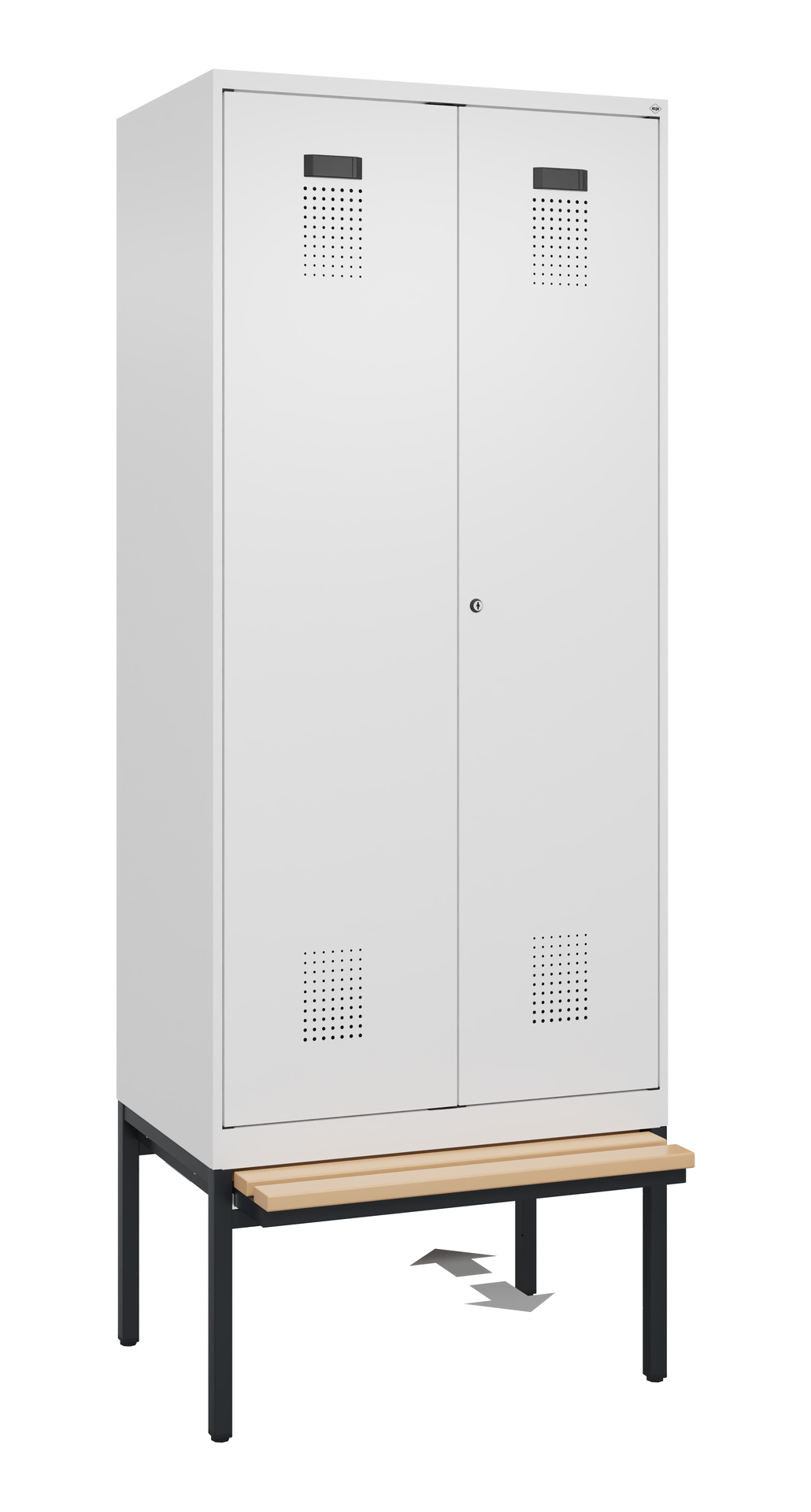 C+P Schwarz-Weiß-Spind Evolo PLUS, Bank, 2 Abteile, 2120x800x815mm