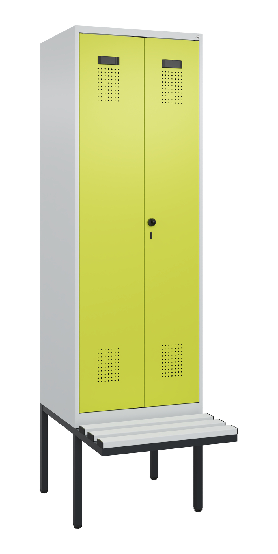 C+P Schwarz-Weiß-Spind Evolo PLUS, Bank, 2 Abteile