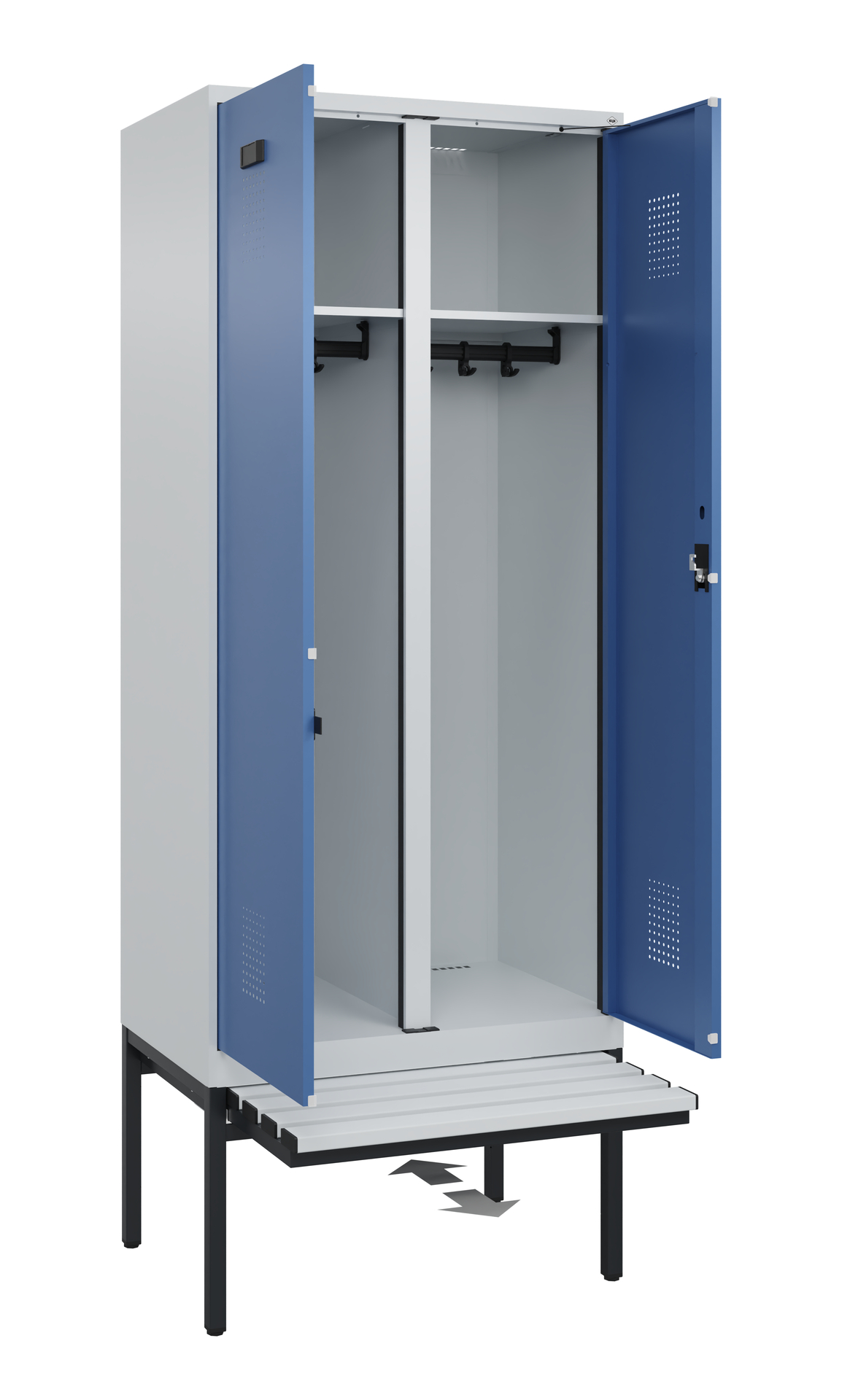 C+P Schwarz-Weiß-Spind Evolo PLUS, Bank, 2 Abteile, 2120x800x815mm