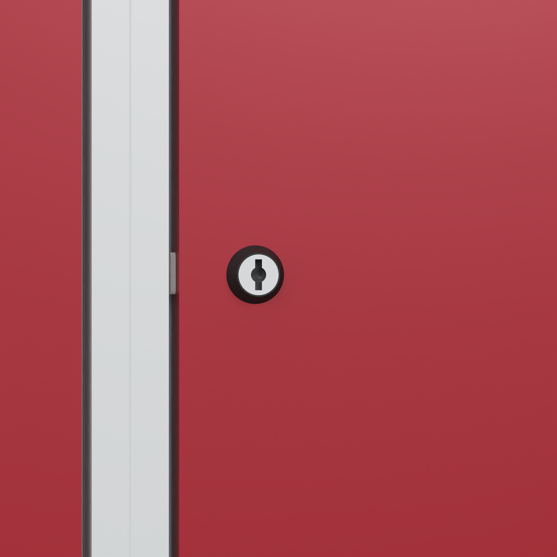 Rotes Türschloss in Nahaufnahme an moderner Tür eingestellt.