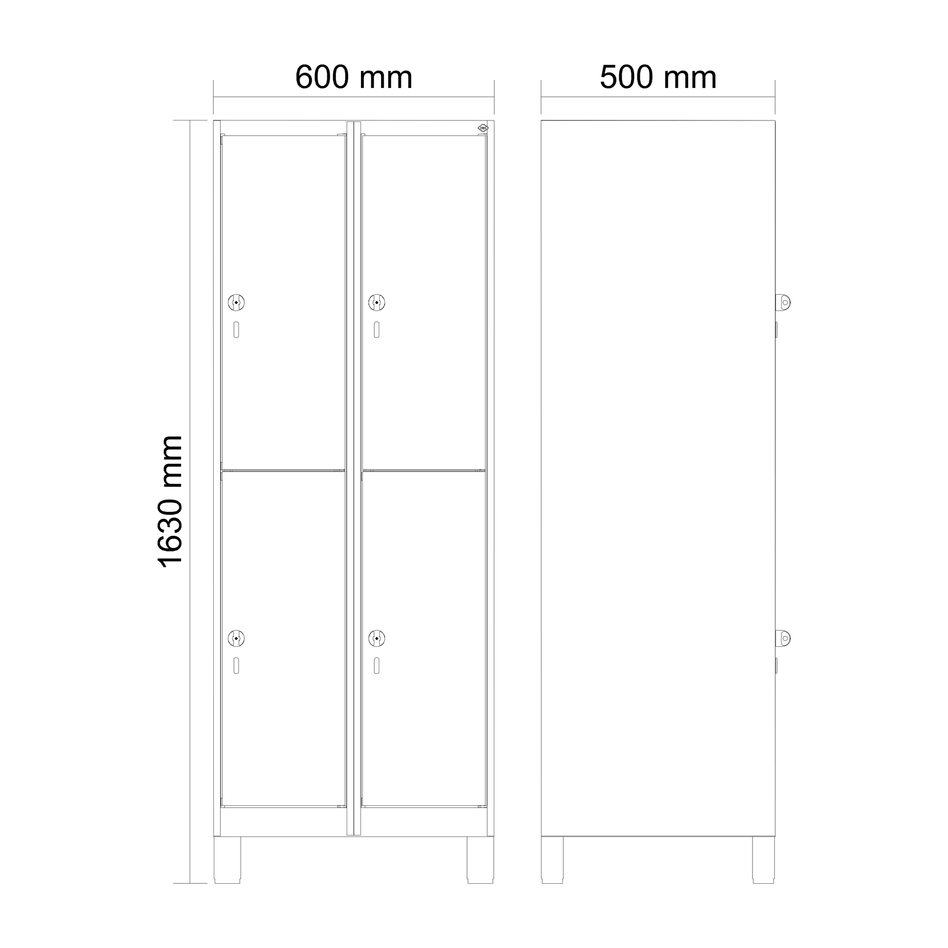 C+P Doppelst�ckiger Schulspind Evolo PLUS, F��e, 4 F�cher, 1630x600x500mm