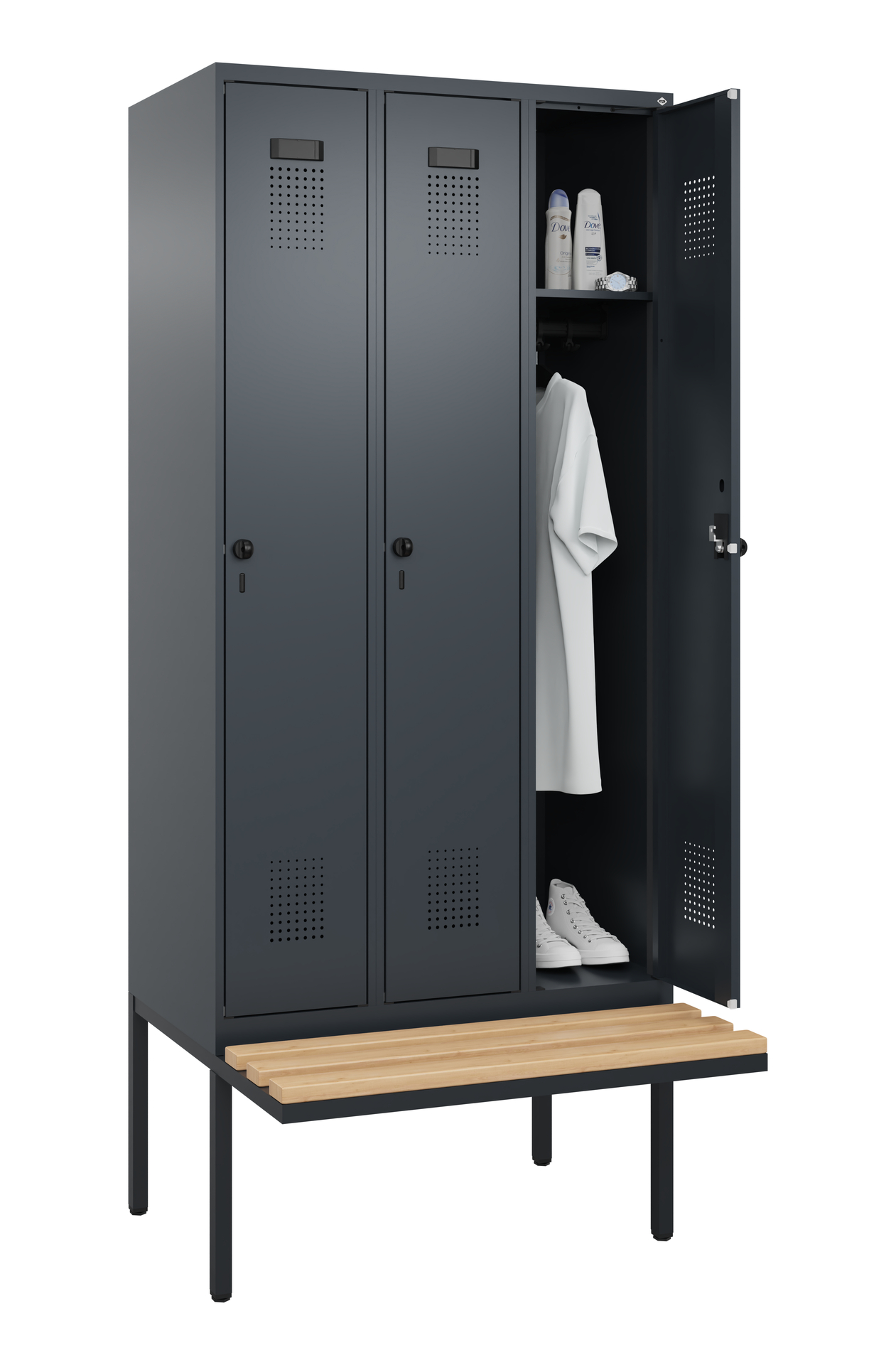 C+P Spind Evolo PLUS, Bank, 3 Abteile, 2120x900x81