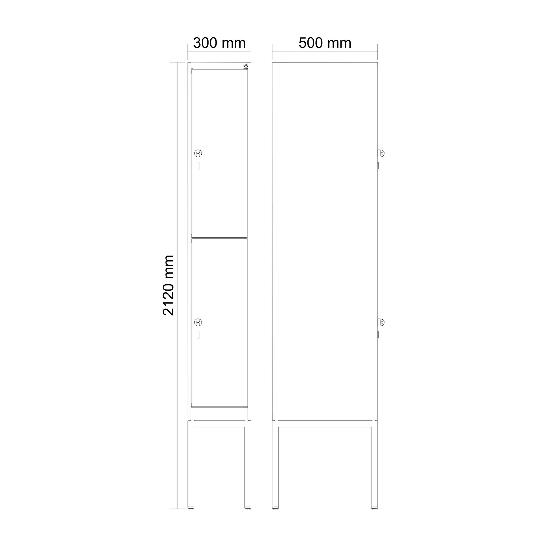 C+P Doppelst�ckiger Spind Evolo PLUS, 2 F�cher, 2120x300x500mm