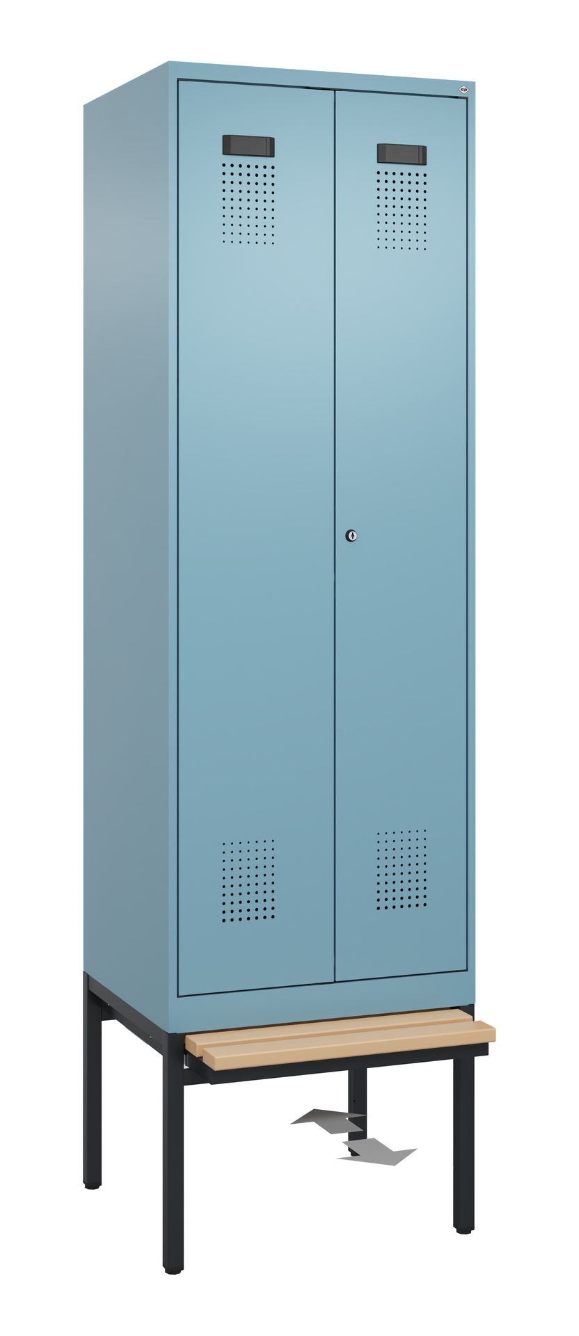 C+P PSA Schwarz-Weiß-Spind Evolo PLUS, Bank, 2 Abteile, 2120x600x815mm