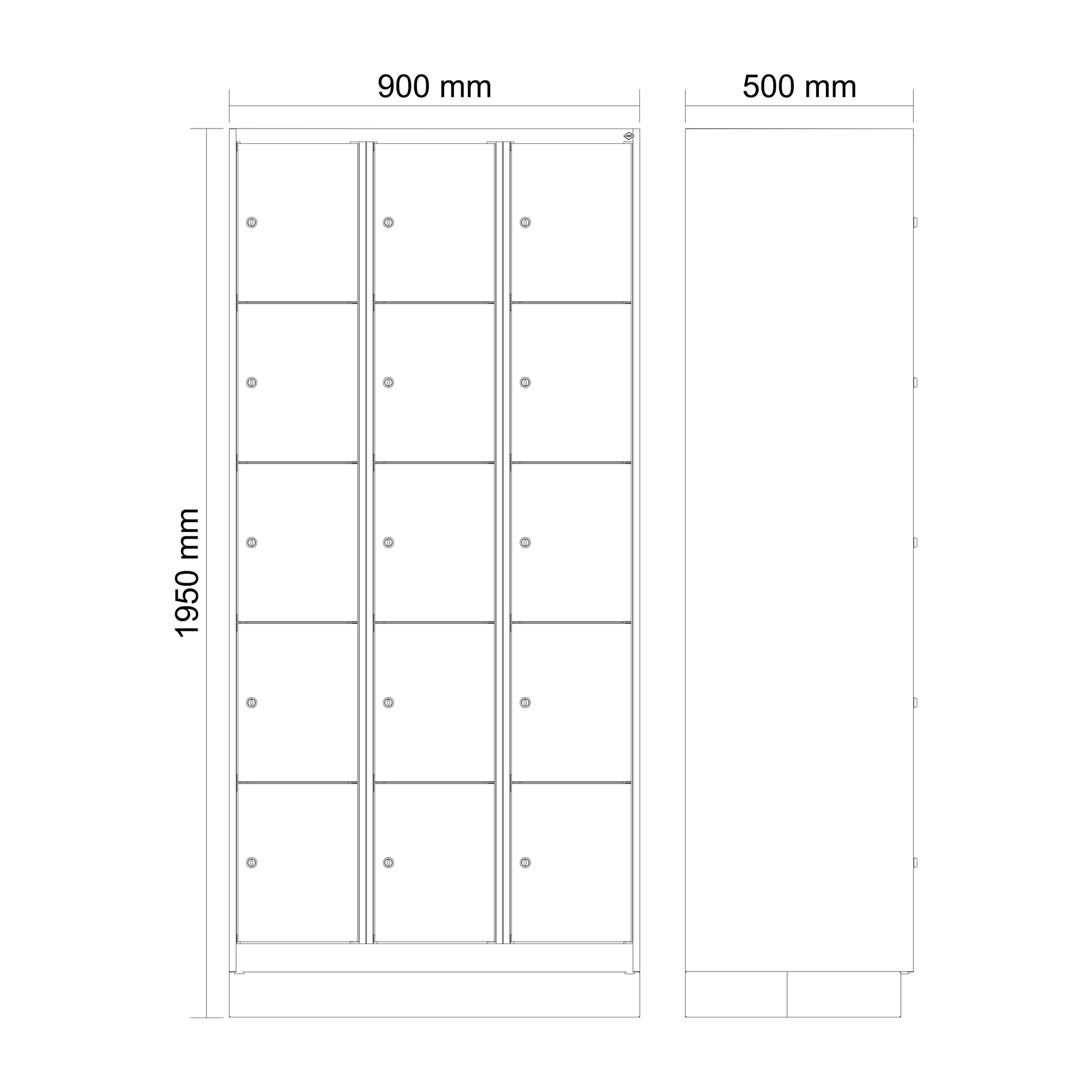 C+P Schlie�fachschrank Evolo PLUS, Sockel, 15 F�cher, 1950x900x500mm