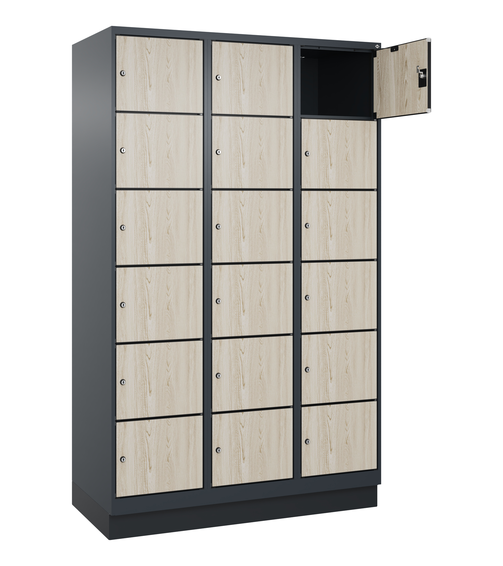C+P Schlie�fachschrank Evolo PLUS, Sockel, 18 F�cher, 1950x1200x500mm