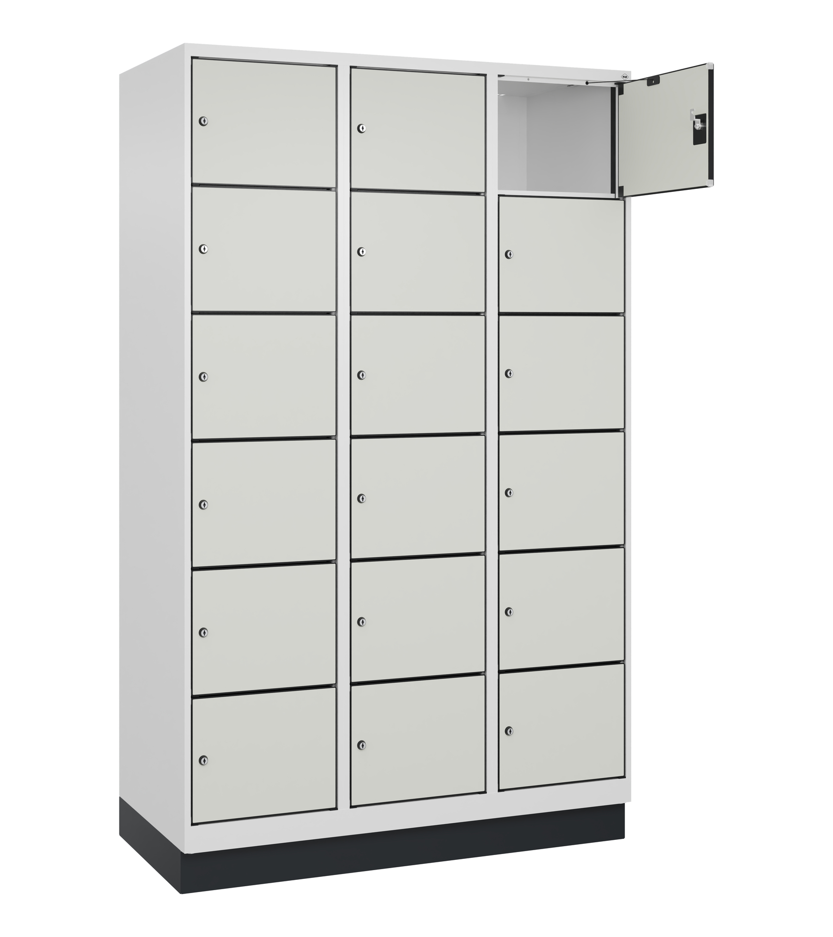 C+P Schlie�fachschrank Evolo PLUS, Sockel, 18 F�cher, 1950x1200x500mm