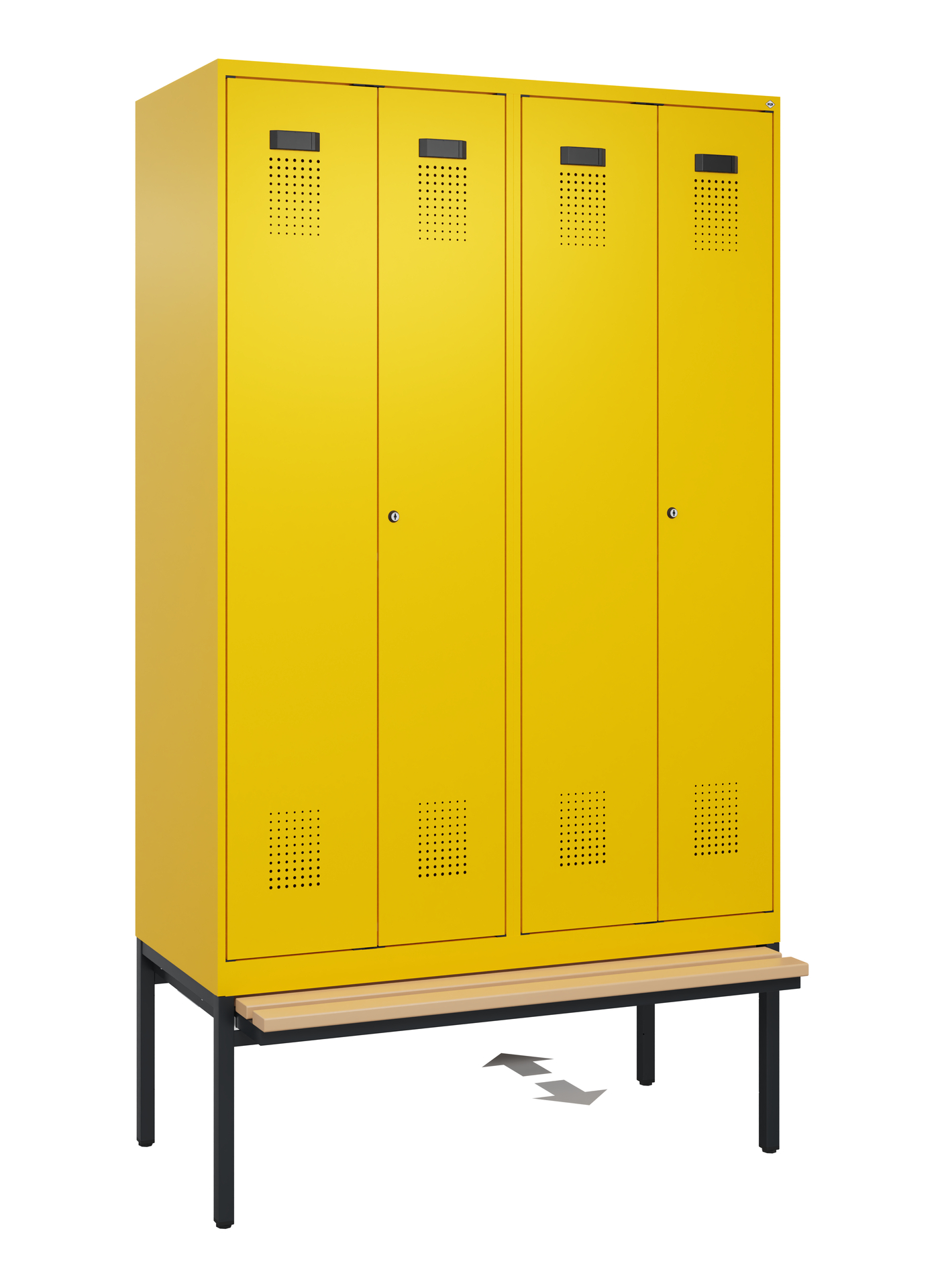 C+P PSA Schwarz-Weiß-Spind Evolo PLUS, Bank, 4 Abteile, 2120x1200x815mm