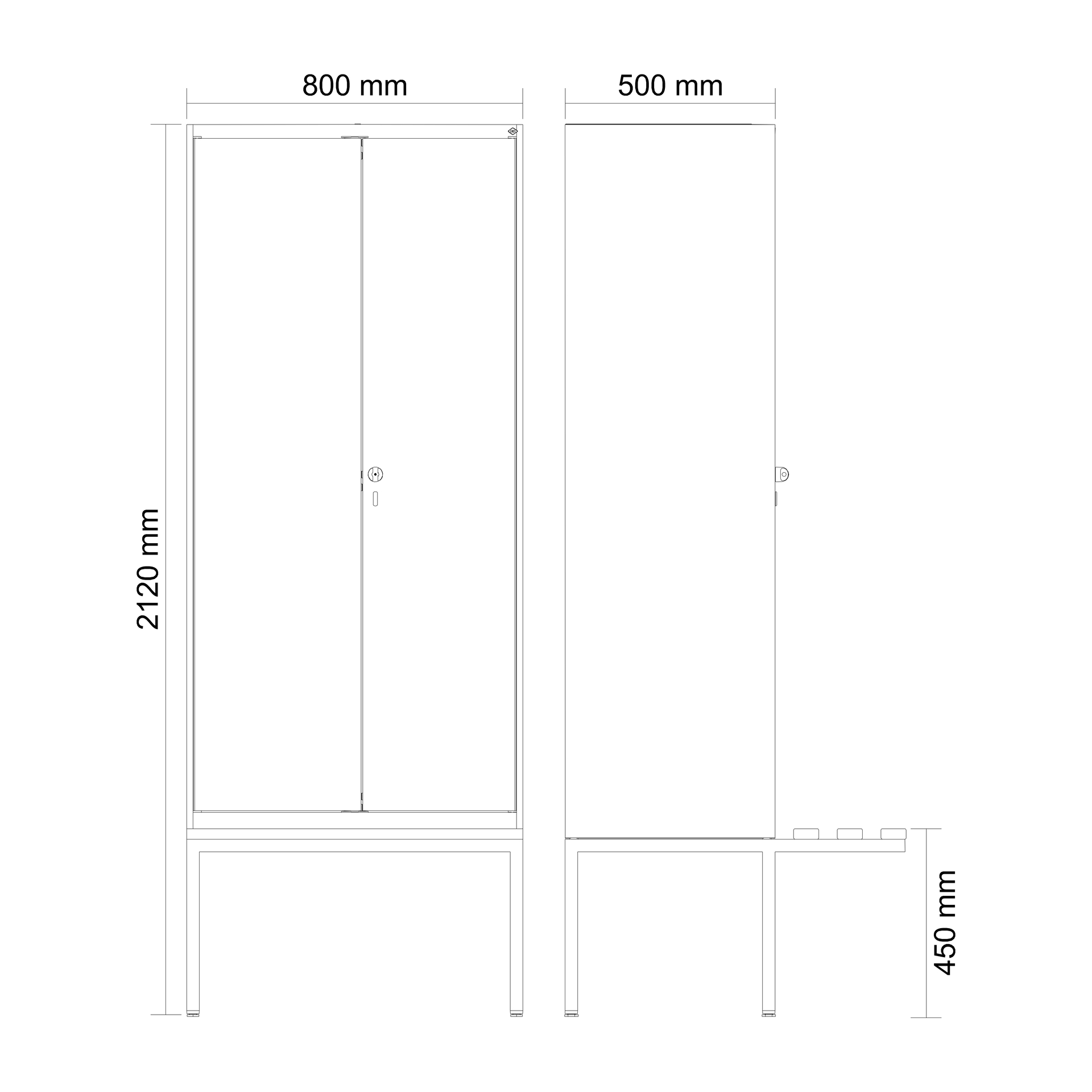 C+P Schwarz-Wei�-Spind Evolo PLUS, Bank, 2 Abteile, 2120x800x815mm