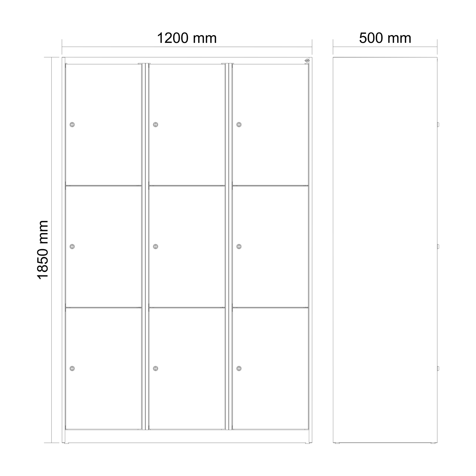 C+P Schlie�fachschrank Evolo PLUS, 9 F�cher, 1850x1200x500mm