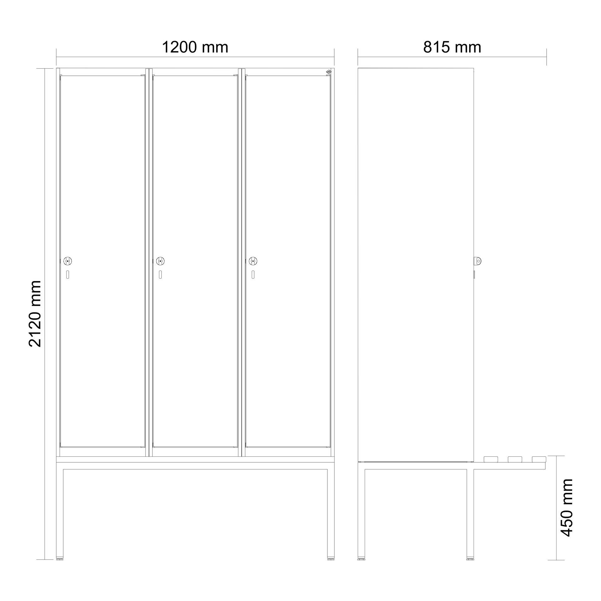 C+P Spind Evolo PLUS, Bank, 3 Abteile, 2120x1200x815mm