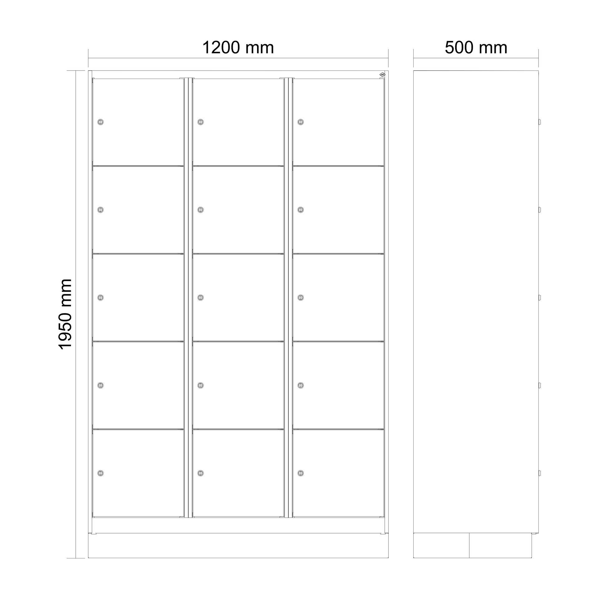 C+P Schlie�fachschrank Evolo PLUS, Sockel, 15 F�cher, 1950x1200x500mm
