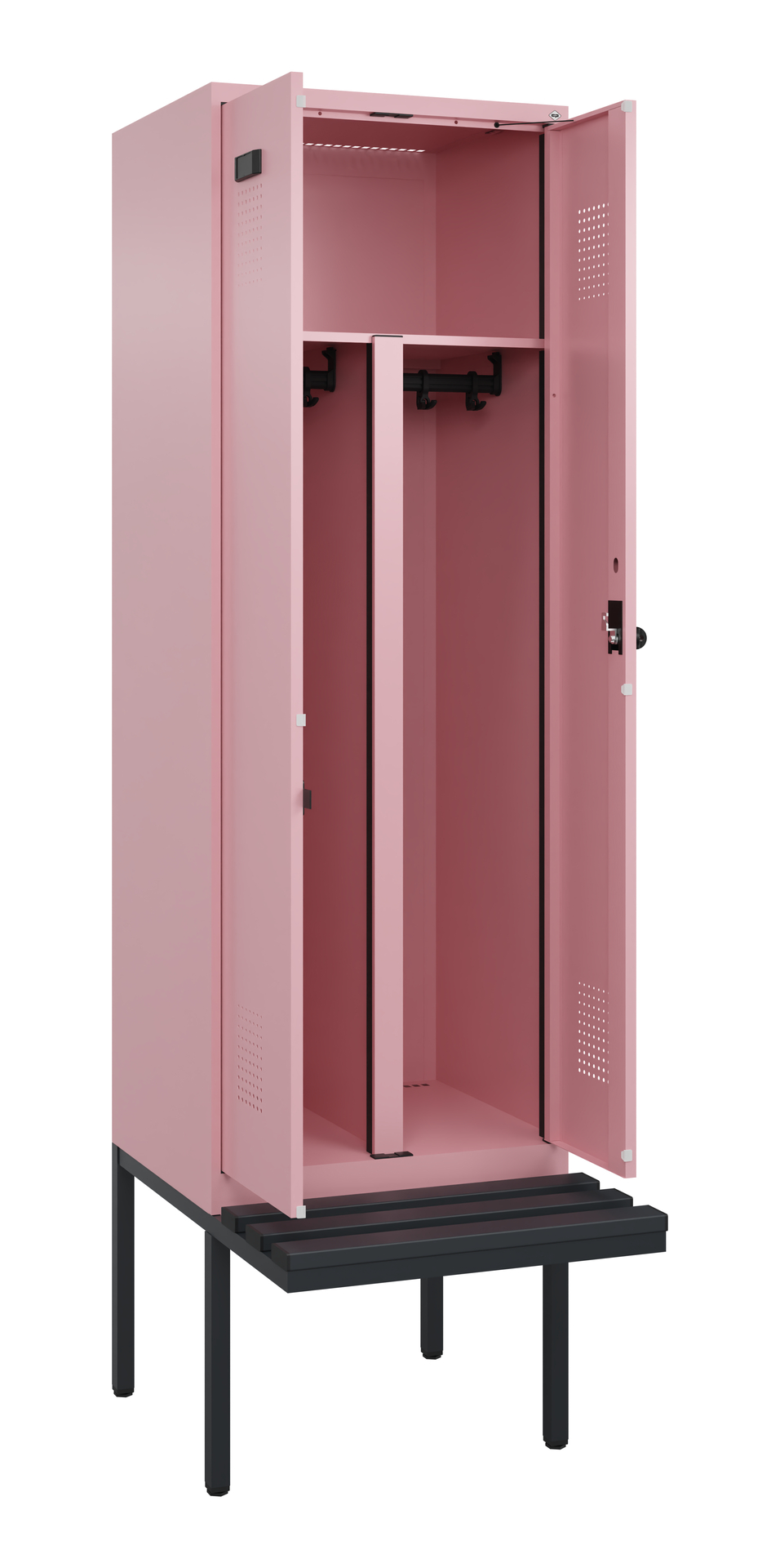 C+P PSA Schwarz-Weiß-Spind Evolo PLUS, Bank, 2 Abteile, 2120x600x815mm