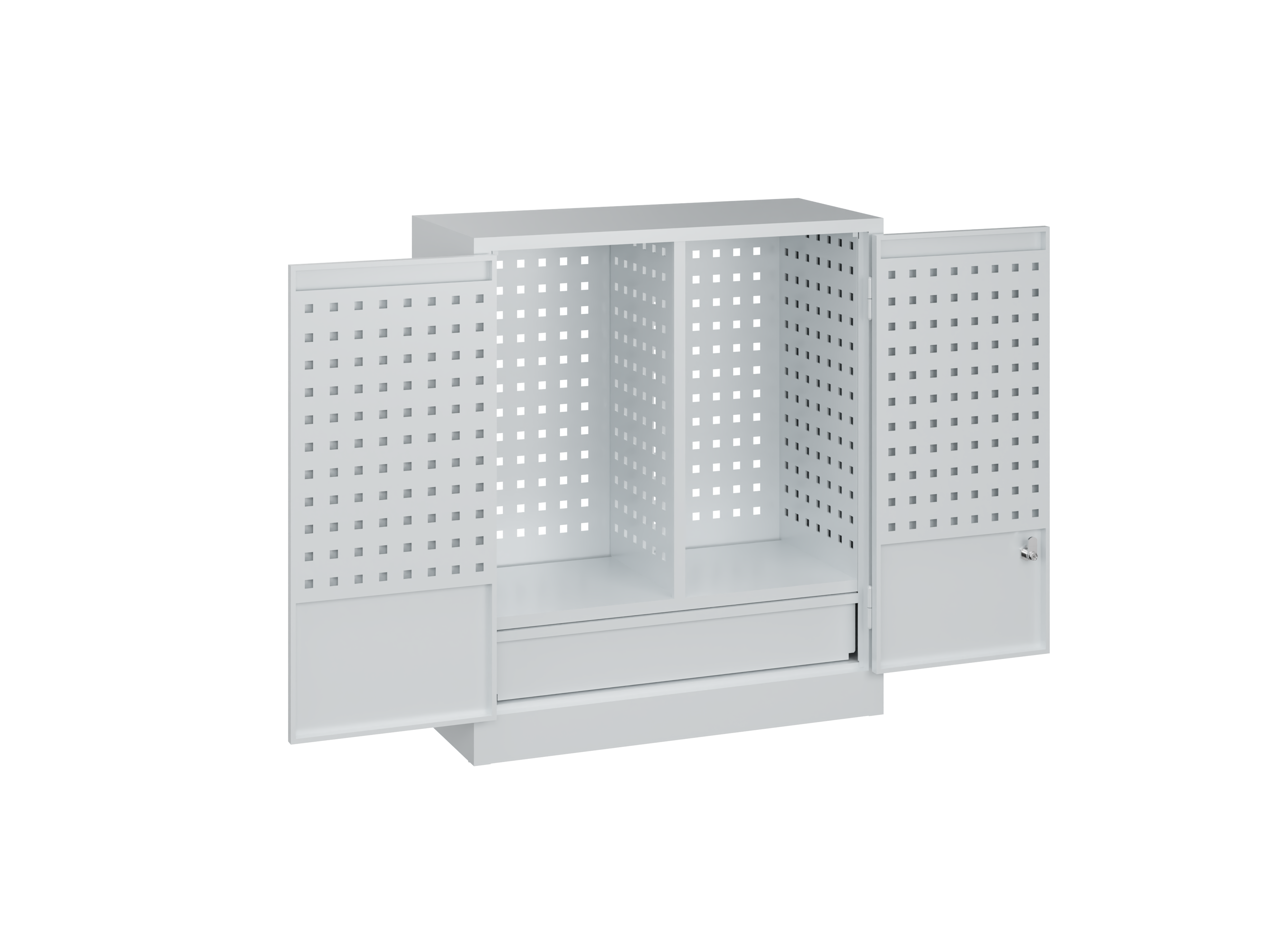 C+P Tool cabinet with perforated panel punchings & drawer