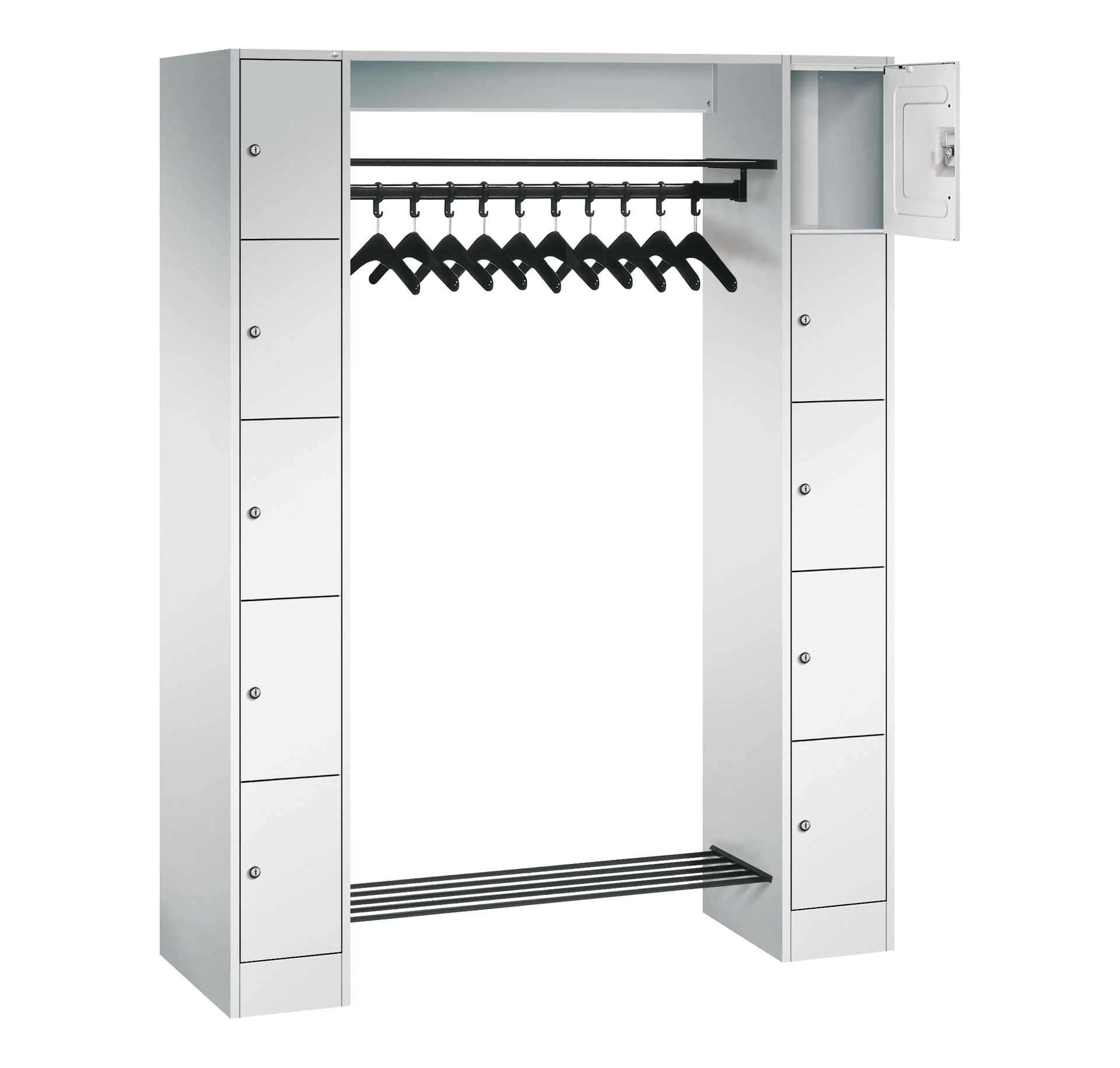 C+P Offene Garderobe Serie 8070, 10 Fächer, Sockel, 1950x1430x480mm, 7035/7035