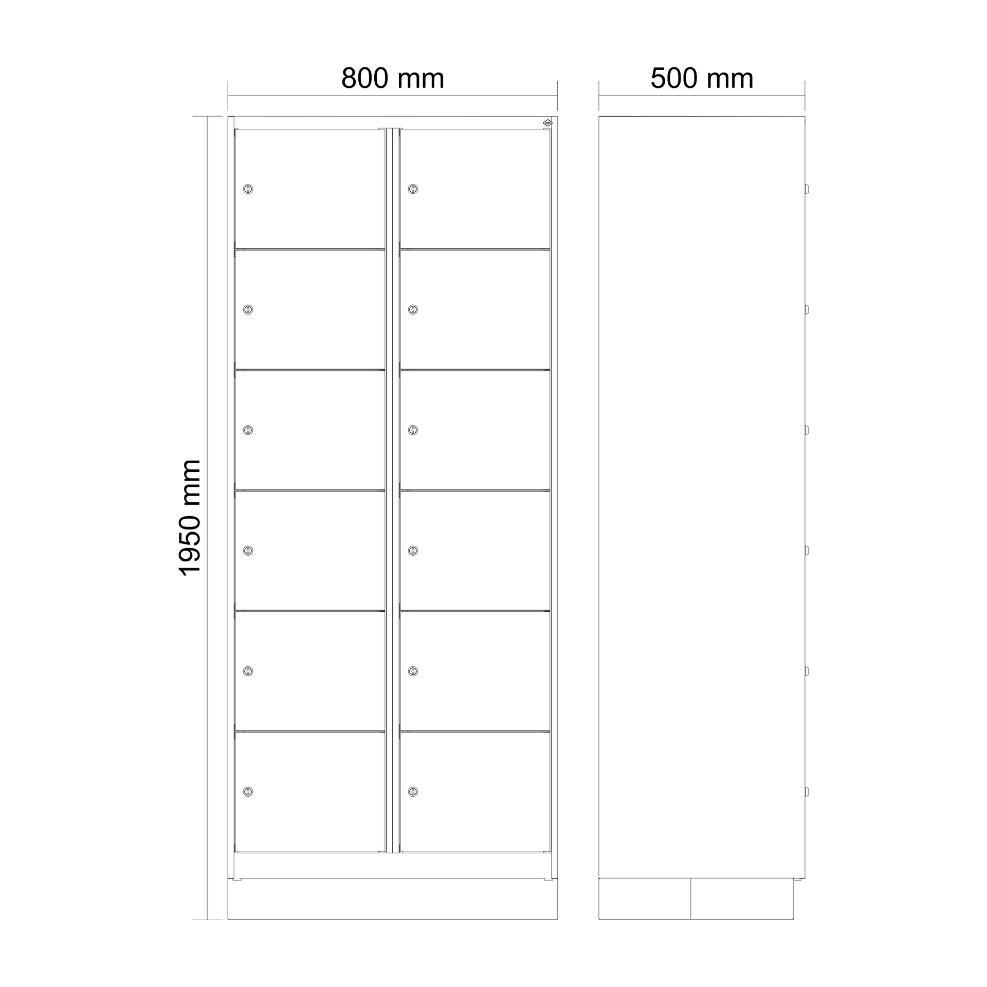 C+P Schlie�fachschrank Evolo PLUS, Sockel, 12 F�cher, 1950x800x500mm