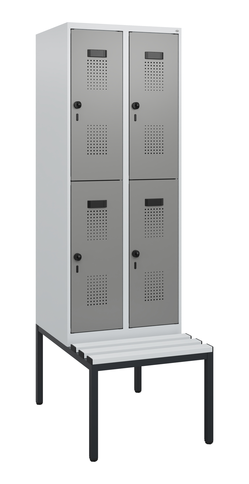 C+P Doppelstöckiger Spind Evolo PLUS, Bank, 2 Abte