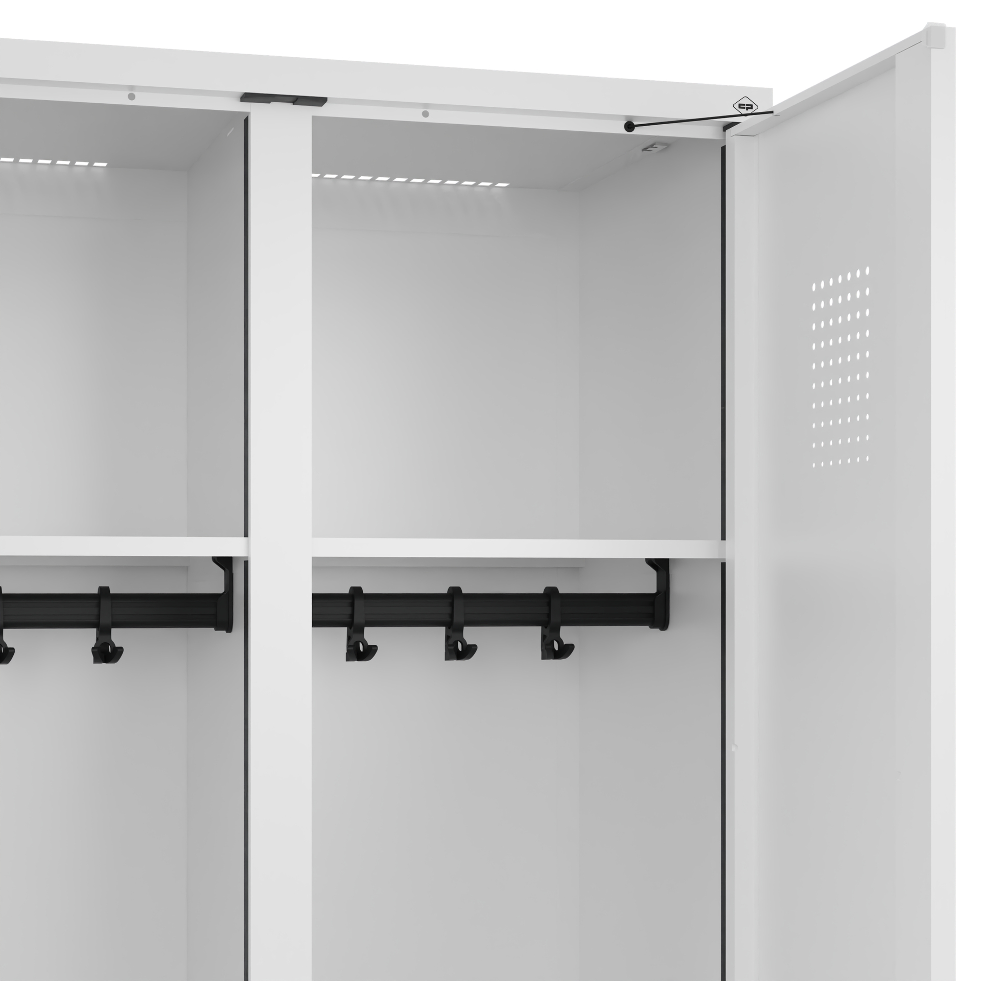 C+P Schwarz-Weiß-Spind Evolo PLUS, Bank, 2 Abteile, 2120x800x815mm